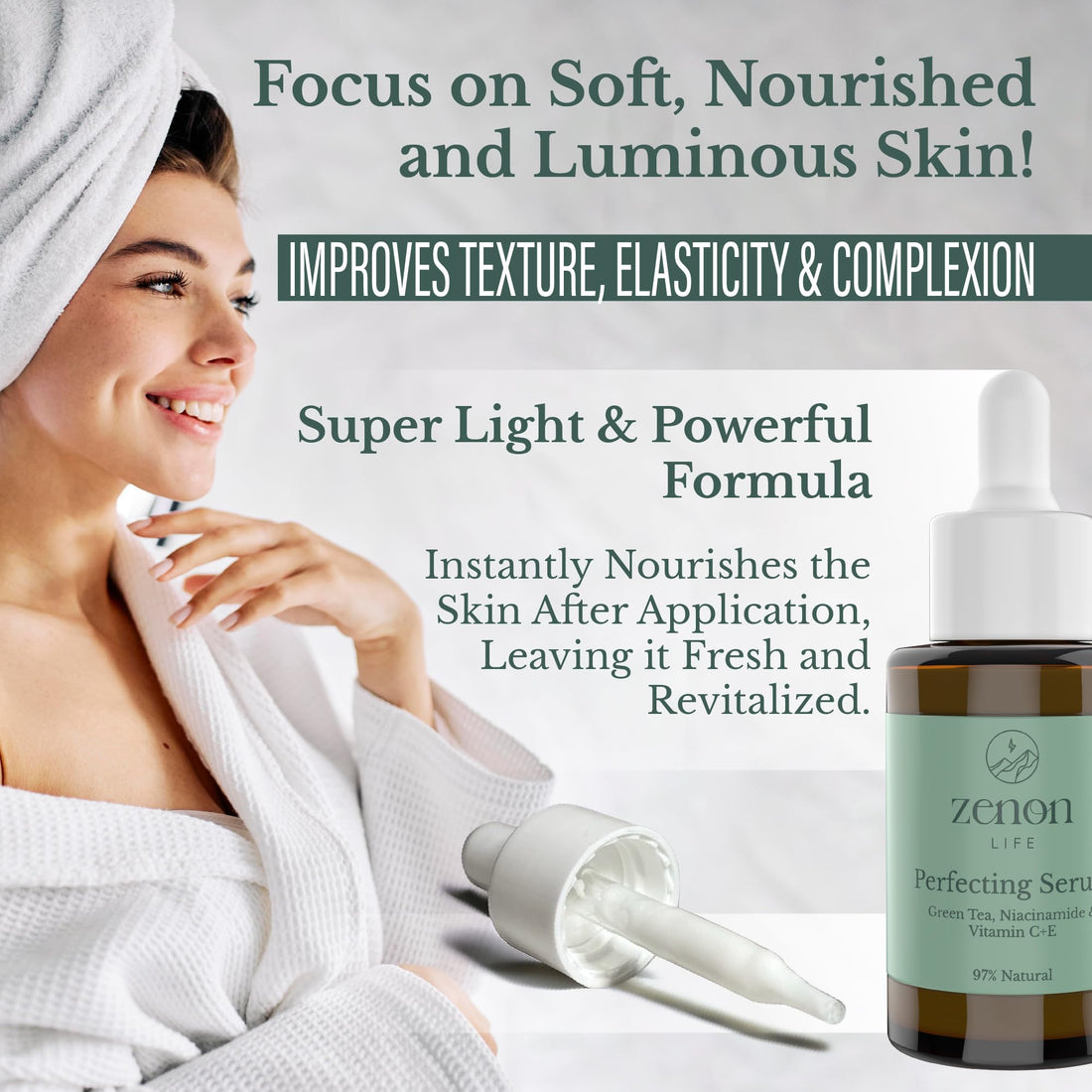 Zenon Life Perfecting Serum - Vitamin C+E Face Serum - Niacinamide Serum for Face - Complete Facial Serums for Skin Care Essence