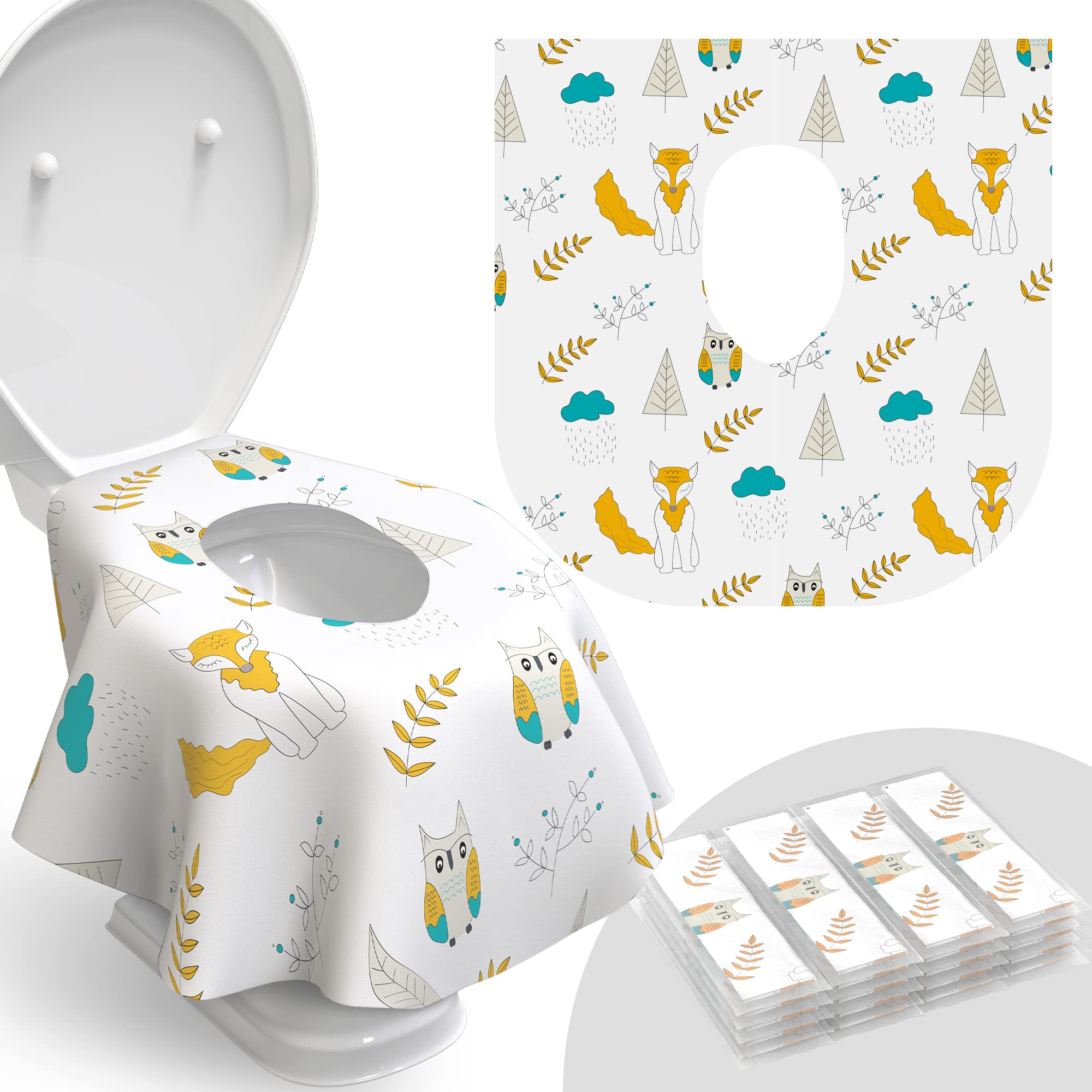 Toilet Seat Covers Disposable - 20 Pack - Waterproof, Ideal for Kids and Adults – Extra Large, Individually Wrapped for Travel, Toddlers Potty Training Public Restrooms (Owls, 20)