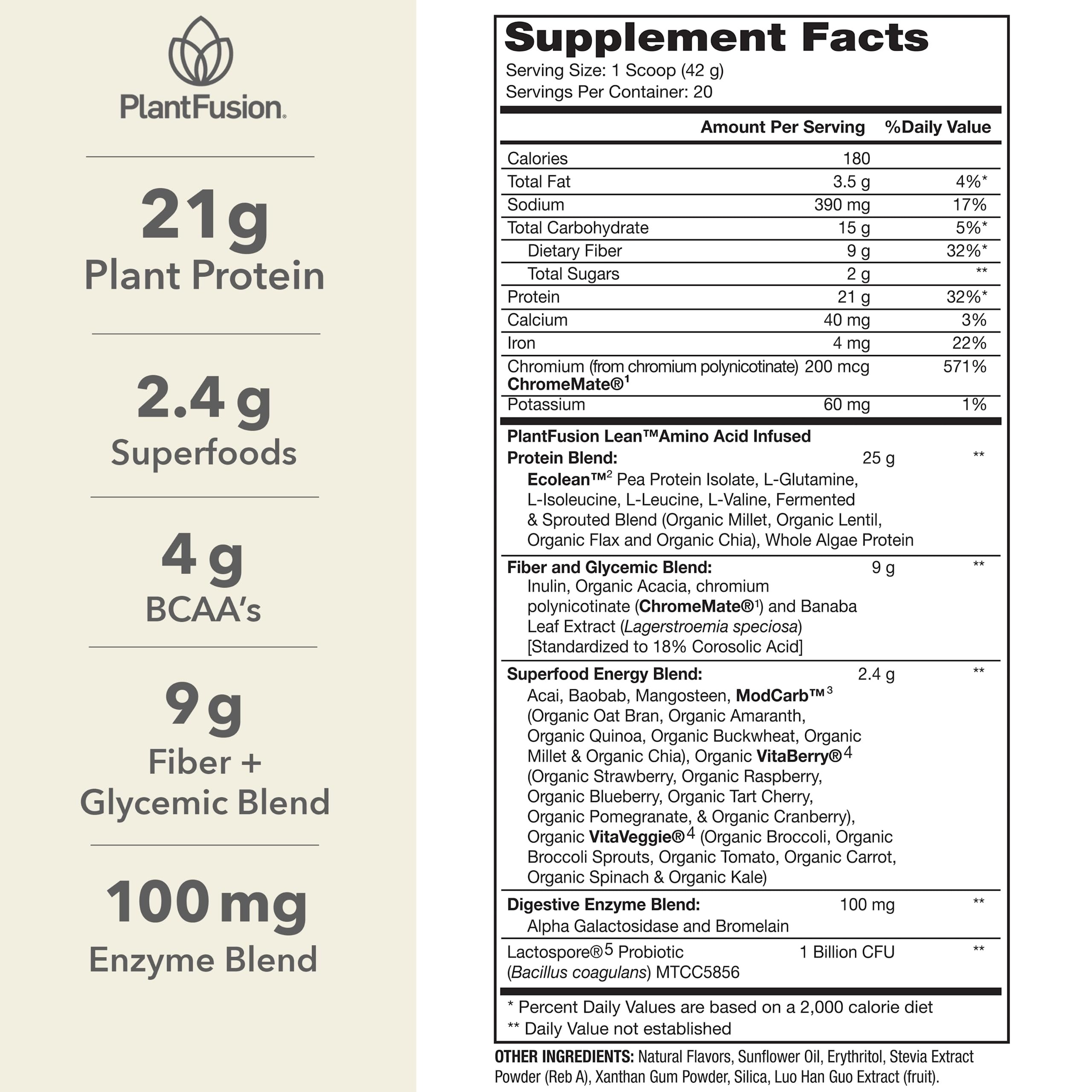 PlantFusion Complete Lean Plant Based Protein Powder - Prebiotic Fiber, Superfoods & Digestive Enzymes - Vegan, Gluten Free, Soy Free, Non-GMO - Vanilla 1.85 lb