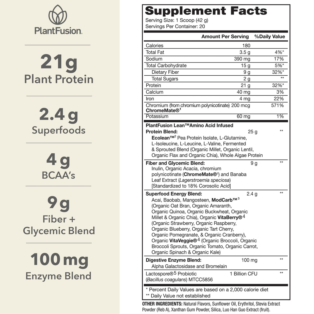PlantFusion Complete Lean Plant Based Protein Powder - Prebiotic Fiber, Superfoods & Digestive Enzymes - Vegan, Gluten Free, Soy Free, Non-GMO - Vanilla 1.85 lb