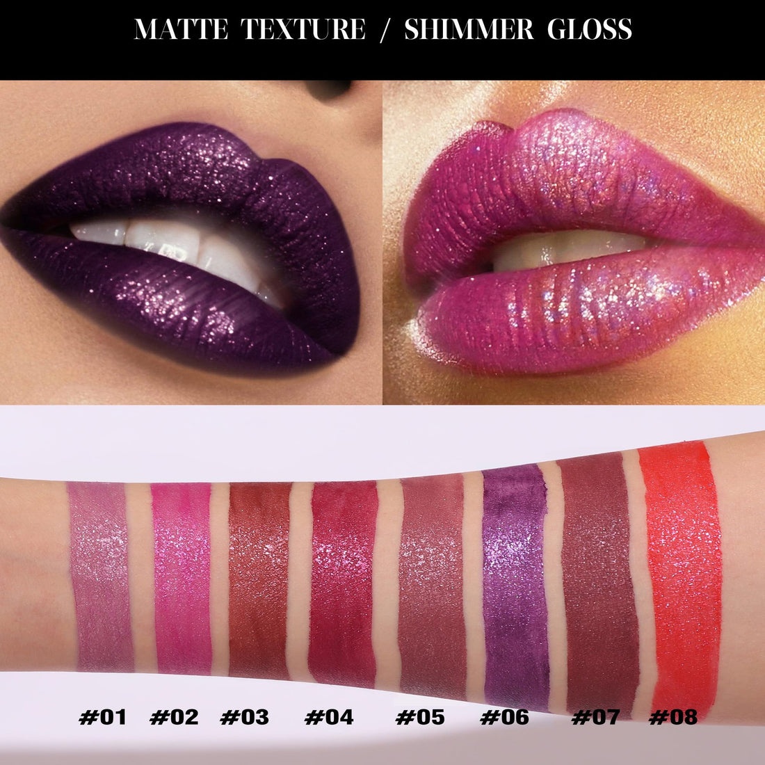 Easilydays Glitter Liquid Lip Gloss, Shimmer Matte Lip Gloss, Diamond Shiny Waterproof Lipstick, Sparkly Glossy Glitter for Lips, Eyes, Cheeks, Lip Tint Glitter Glaze Lip Gloss for Girls (#01)