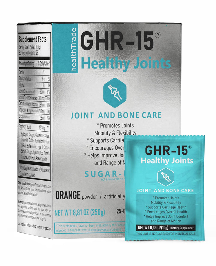 GHR-15 HEALTHY JOINTS Collagen Peptides, Collagen Types I & II, Glucosamine, Chondroitin, MSM, Hyaluronic Acid, Turmeric, Aloe Vera, Vitamins C, D, Zinc, Calcium, Magnesium