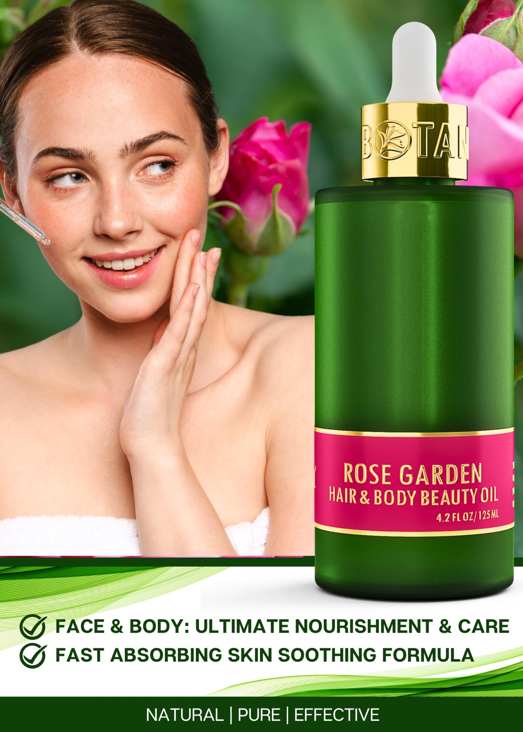 Botanical Nourishing Oil for Body & Hair | Rose Garden | Organic, Pure, Natural Skincare (4.2 fl oz | 125 ml)