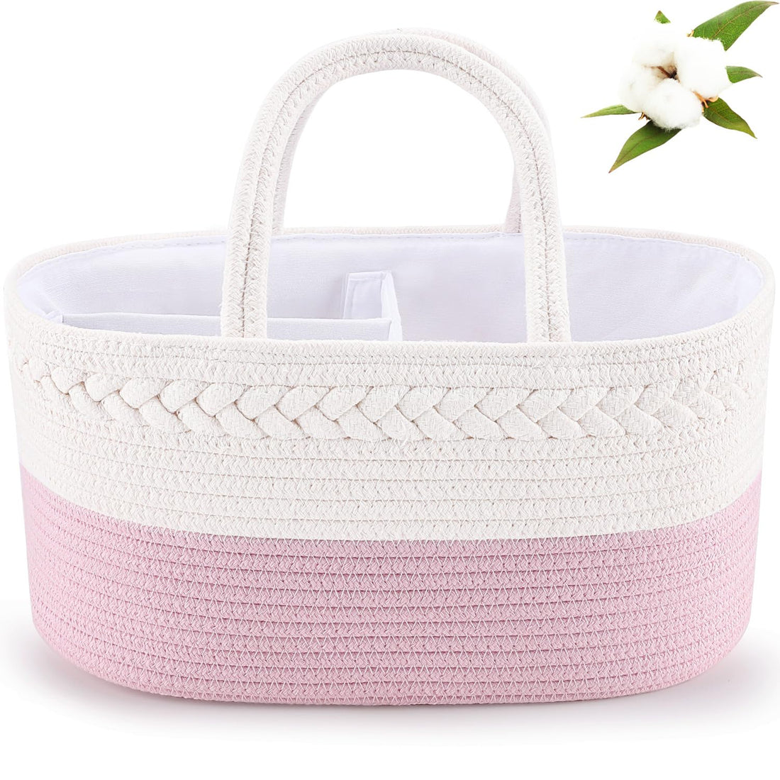 ABenkle Diaper Caddy Organizer - Cotton Rope Nursery Storage Basket for Baby Essentials, Boys & Girls Shower Gift, Changing Table Organizer, Pink