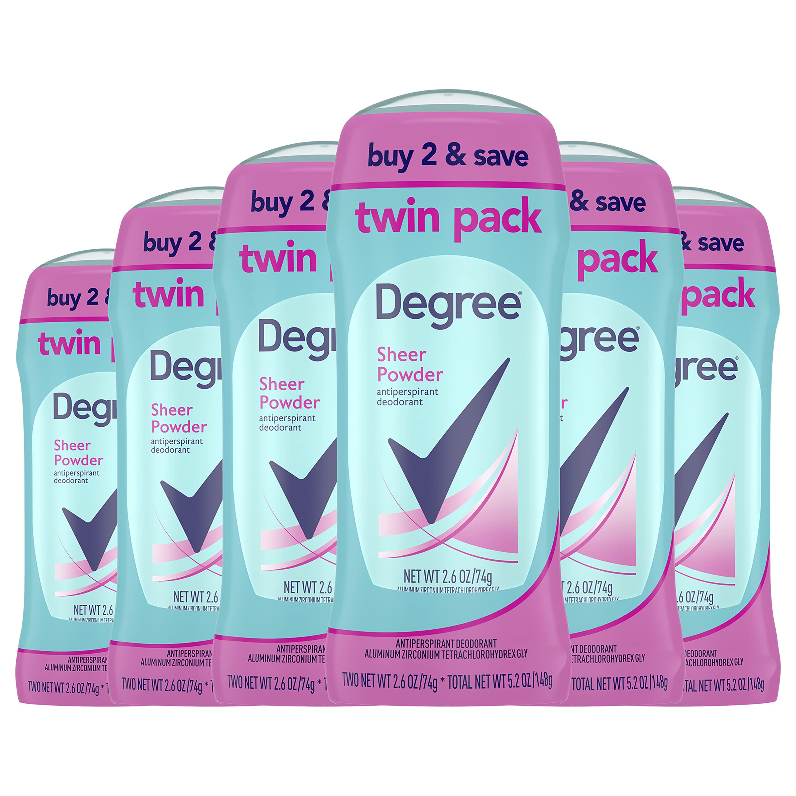 Degree Women Antiperspirant Deodorant Stick, Sheer Powder 2.6 oz, Twin Pack