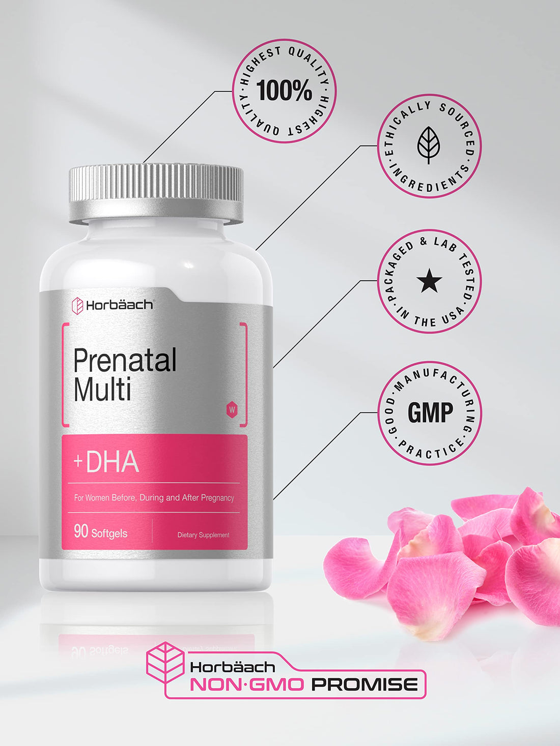 Horbäach Women's Prenatal Multivitamin with DHA, Iron and Folic Acid | 90 Softgels | Non-GMO & Gluten Free