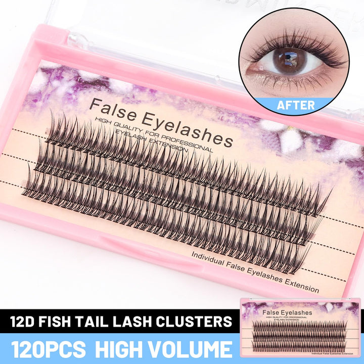 Scala 120pcs 8mm/10mm/12mm/14mm/16mm to Choose Fish Tail Design 0.1 C Curl 3D Individual Mink False Eyelashes Extension Soft Black Fake False Eye Lashes (10mm)