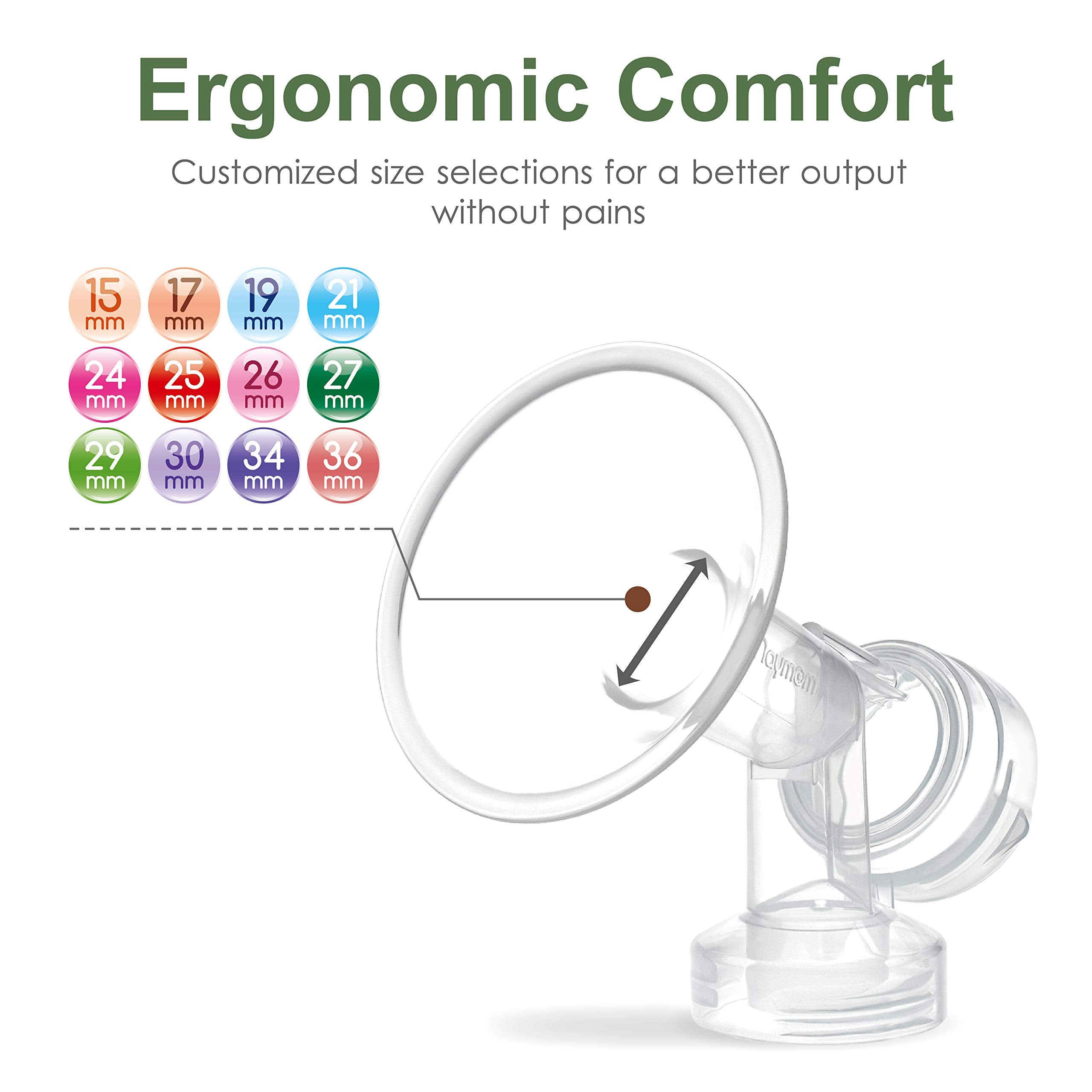 34 mm 2xOne-Piece Extra Large Breastshields w/Valves and Membranes Compatible wtih Medela Breast Pumps; Smaller Than Medela PersonalFit 36 Breastshield; Made by Maymom