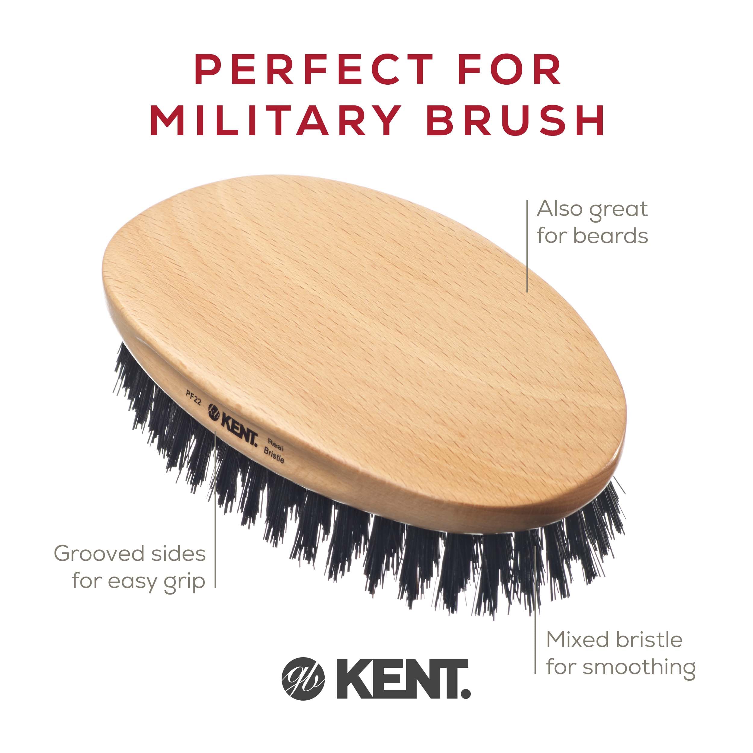 Kent PF22 Mens Military Natural Bristle Hair Brush