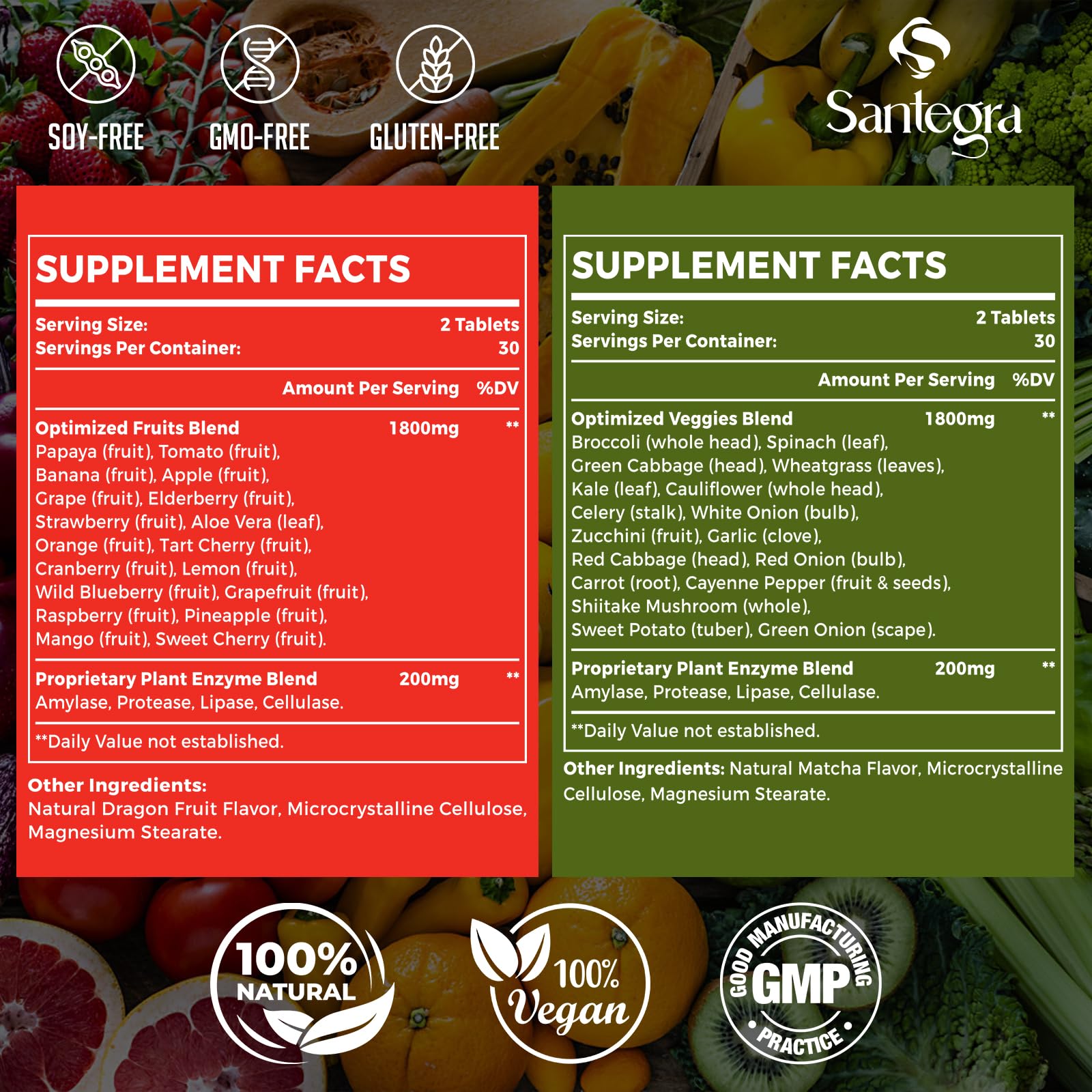 2000 MG Fruits and Vegetables Supplements, Natural Balance Over 35+ Fruits and Vegetables, 100% Whole Food Superfoods Fruit and Veggies Supplement, Energy Balance, Sugar-Free, Vegan, 120 Tablets