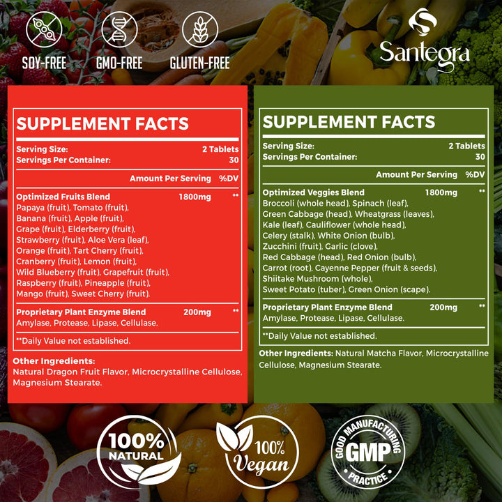 2000 MG Fruits and Vegetables Supplements, Natural Balance Over 35+ Fruits and Vegetables, 100% Whole Food Superfoods Fruit and Veggies Supplement, Energy Balance, Sugar-Free, Vegan, 120 Tablets