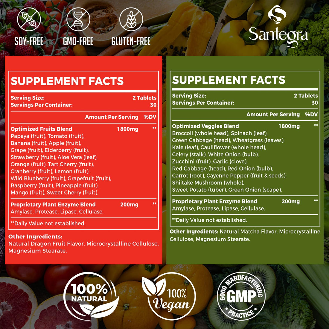 2000 MG Fruits and Vegetables Supplements, Natural Balance Over 35+ Fruits and Vegetables, 100% Whole Food Superfoods Fruit and Veggies Supplement, Energy Balance, Sugar-Free, Vegan, 240 Tablets