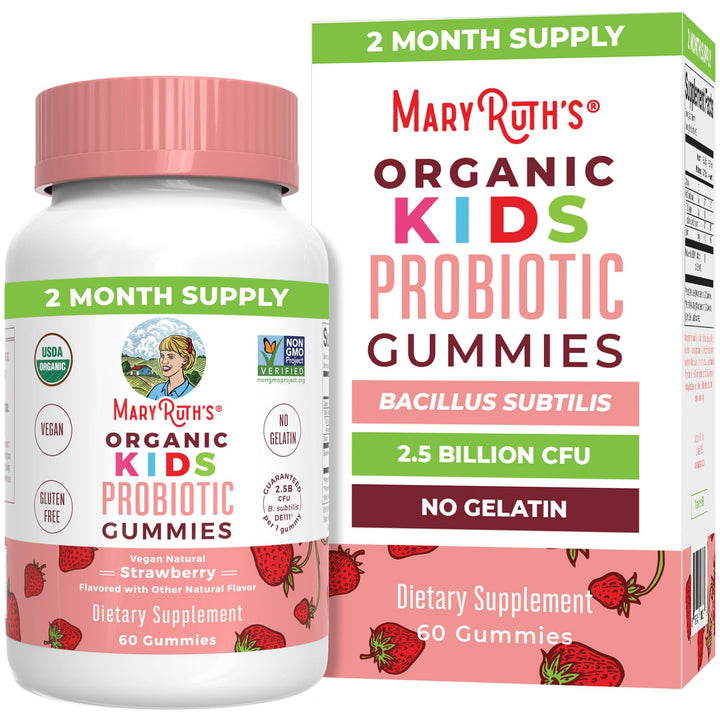 MaryRuth Organics Kids Probiotics for Digestive Health | USDA Organic Probiotic Gummies | Probiotics for Kids | Immune Support | Gut Health Supplement | Vegan | Non-GMO | Gluten Free | 60 Count