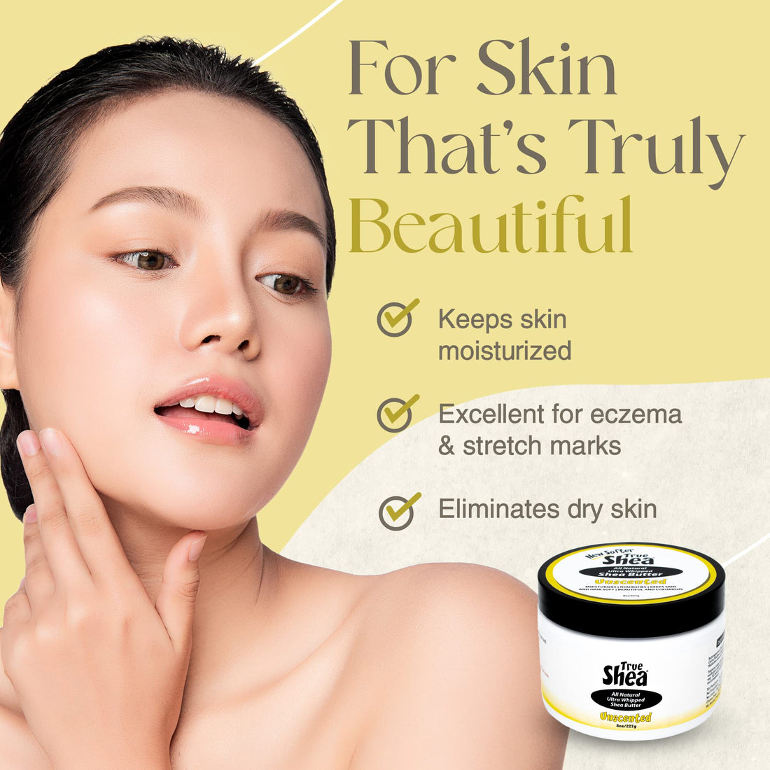 True Shea - Moisturizing African Whipped Shea Butter, All-Natural Unscented Skincare Must - Have, Made from Unrefined Raw Shea Butter Enriched with Sunflower Oil Coconut for Skin, No Parabens, 8 oz