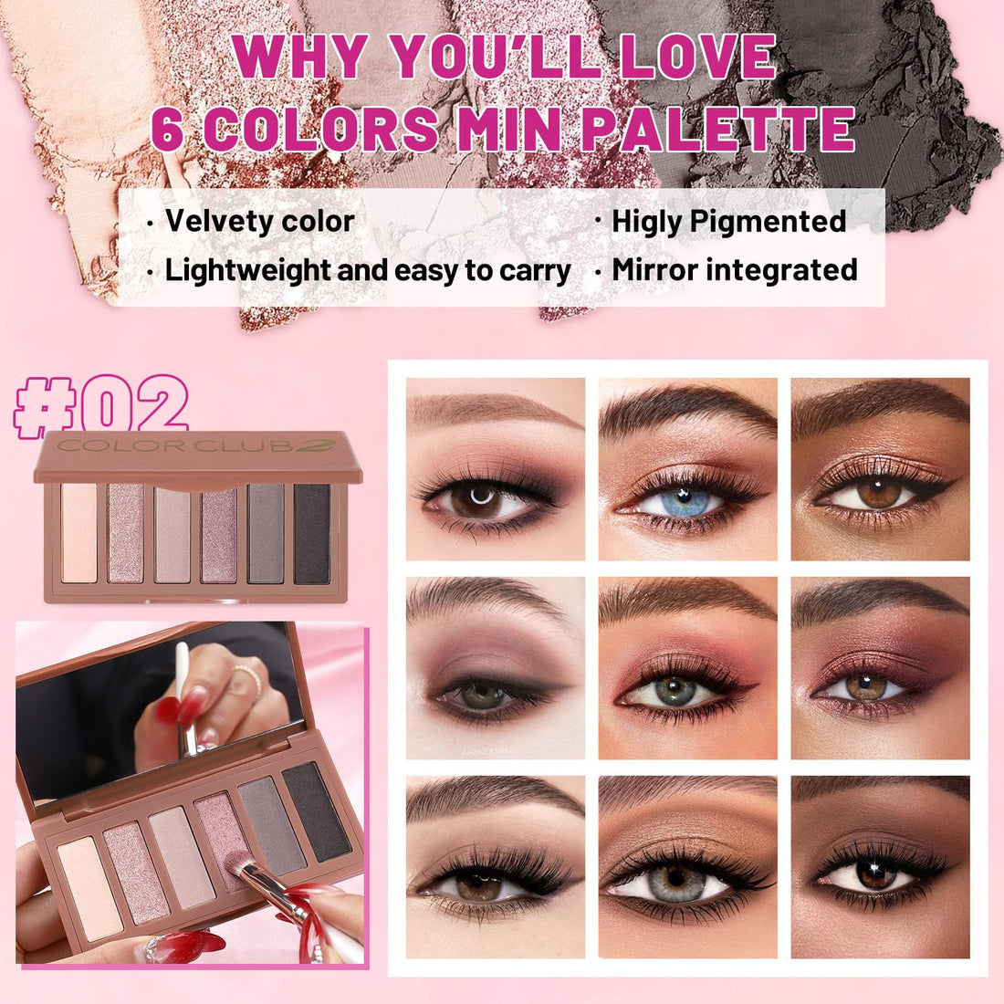 Makeup Kit for Women Full Kit All In One Make up Gift Set for Teens Girls Including 6 Colors Mini Naked Eyeshadow Palette, Cream-To-Powder Matte Face Blush, Waterproof Eyeliner, 2PCS Brushes 02