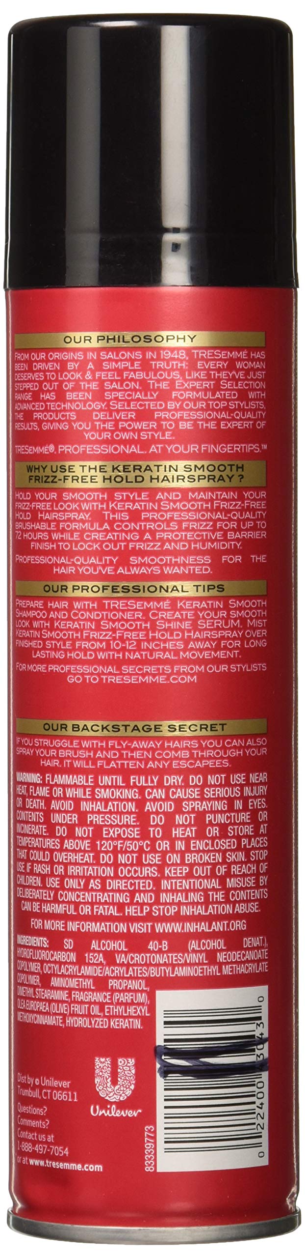 Tresemme Keratin Smooth Hairspray 7.7 Ounce Frizz-Free (227ml) (3 Pack)