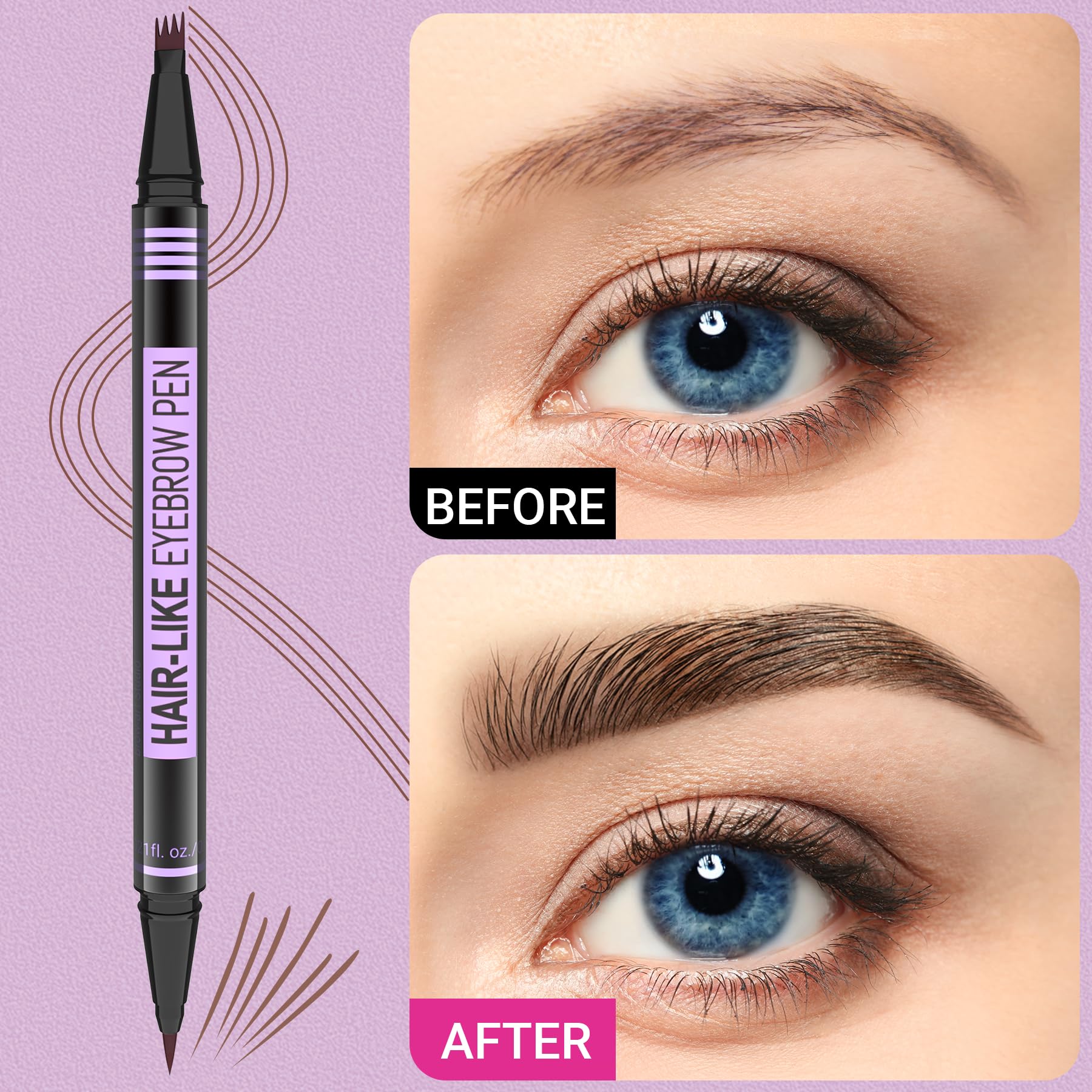 iMethod Eyebrow Pen - Eyebrow Pencil Magic 2-in-1 Eye Brow Pencils for Women with 4-Fork-Tip and Precise Brush-Tip Create Natural Hair-Like Brows, Last All Day, Microblading Eyebrow Pen, Dark Brown