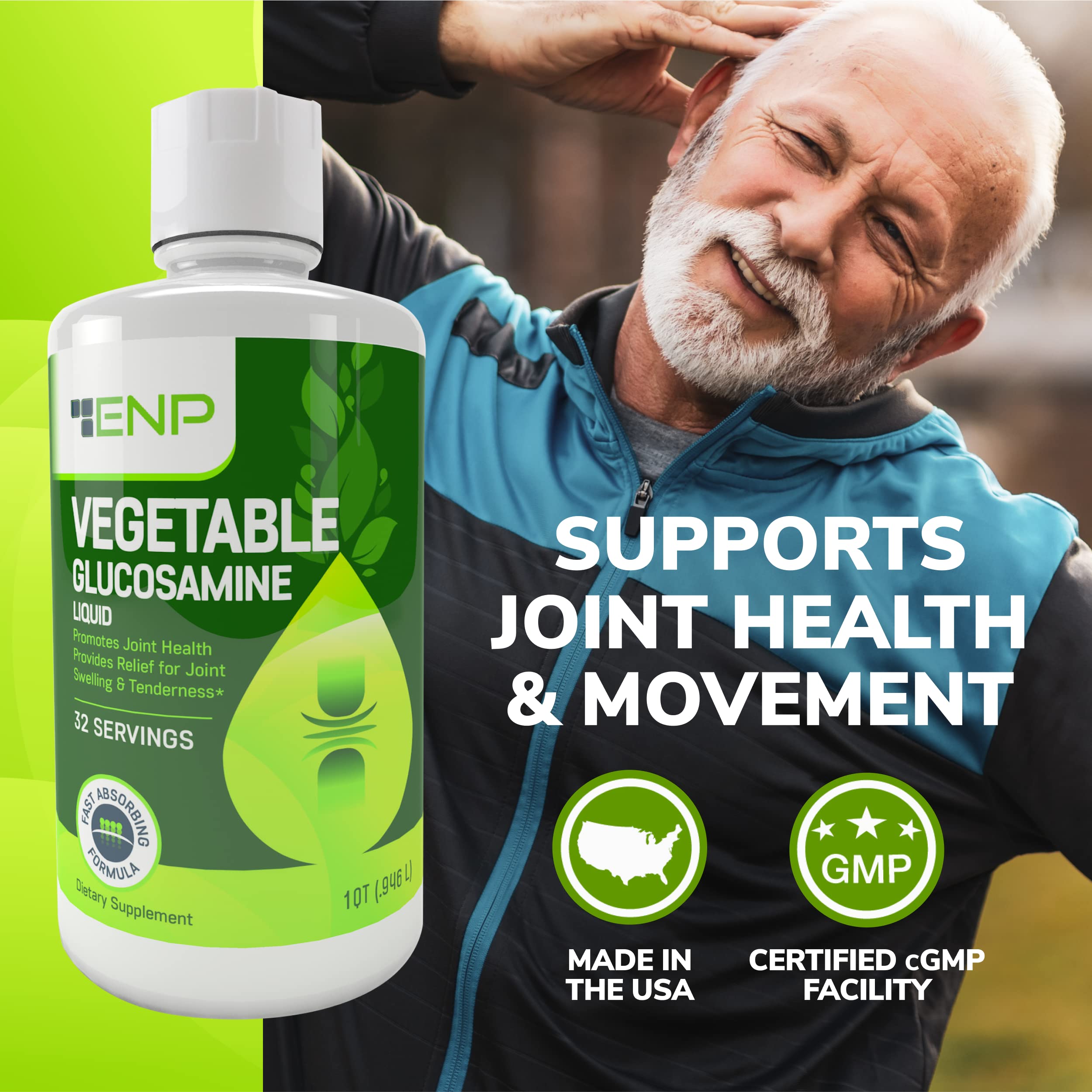 Vegan Liquid Glucosamine Supplement Plus MSM | 1500mg Glucosamine with MSM | Non Shellfish | GMO Free | Joint Support Supplement Derived from Vegetables | 32 oz | Made in USA