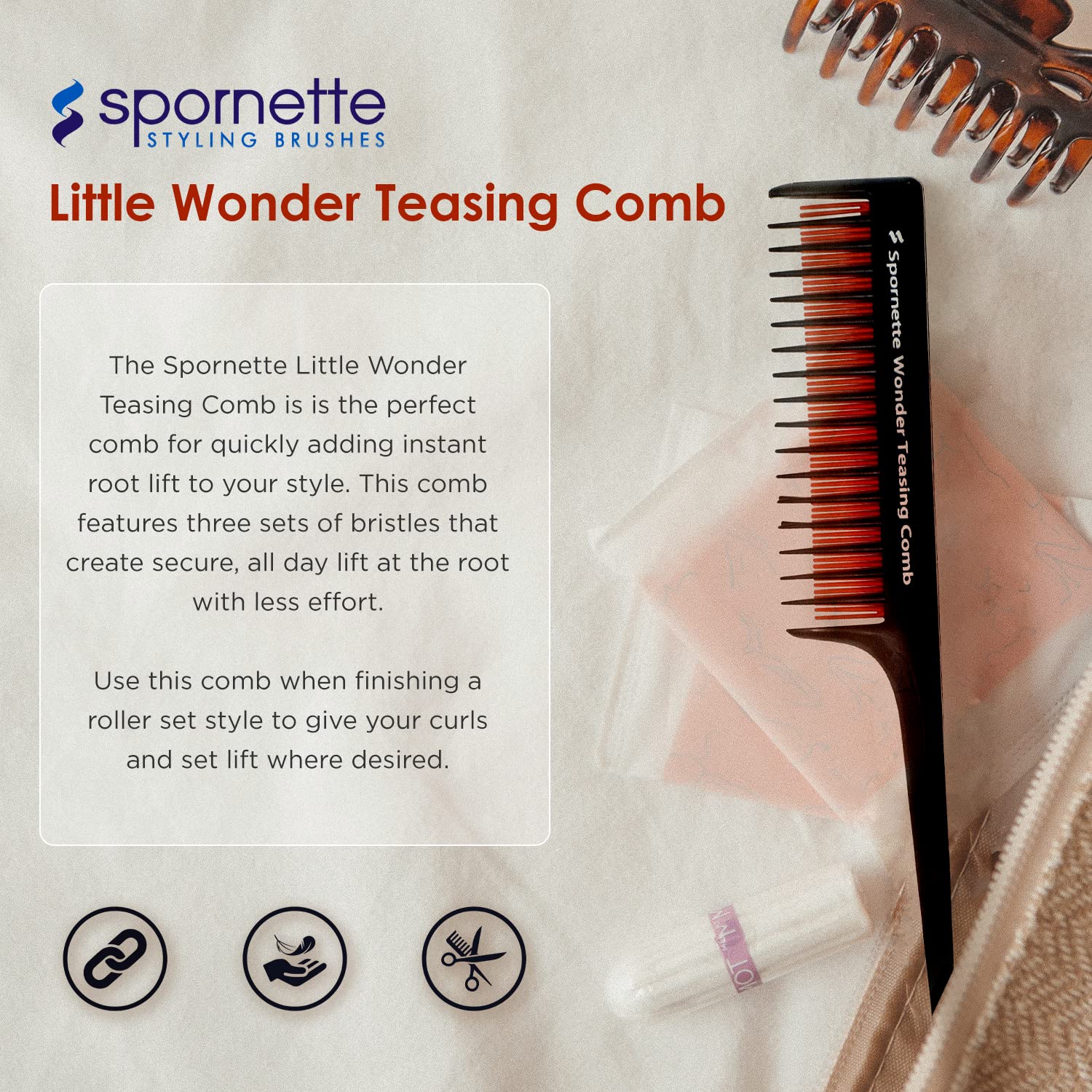 Spornette Little Wonder Teasing Comb - Rat Tail Comb For Back Combing, Root Teasing, Adding Volume, Evening Styling For Thin, Fine And Normal Hair Types (Tc-1)