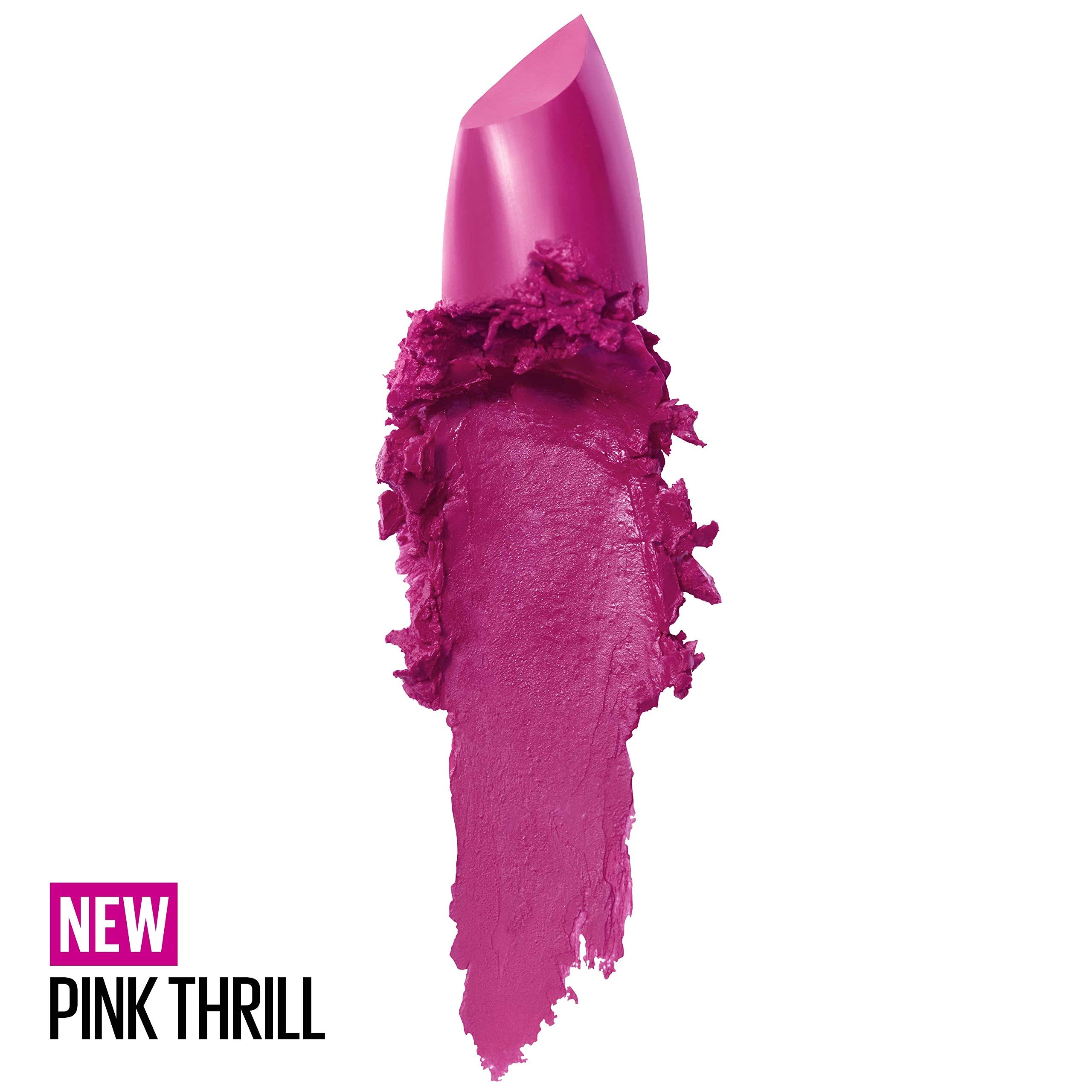 Maybelline Color Sensational Lipstick, Lip Makeup, Cream Finish, Hydrating Lipstick, Nude, Pink, Red, Plum Lip Color, Pink Thrill, 0.15 oz; (Packaging May Vary)