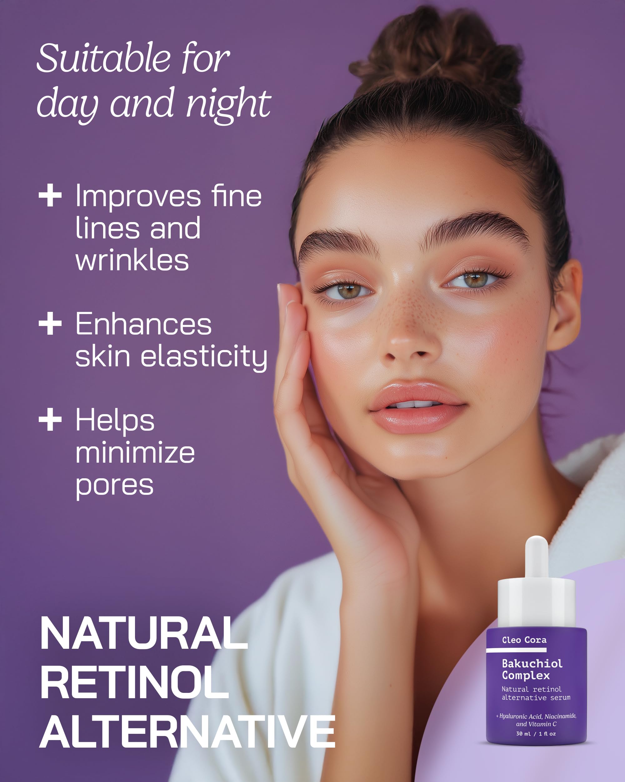 Bakuchiol Retinol Serum - Anti Aging Serum for Face & Eyes - Korean Skincare Retinol Alternative - Fine Lines & Wrinkles - Rejuvenation Facial Skin Care Booster - Bakuchiol Niacinamide Hyaluronic Acid