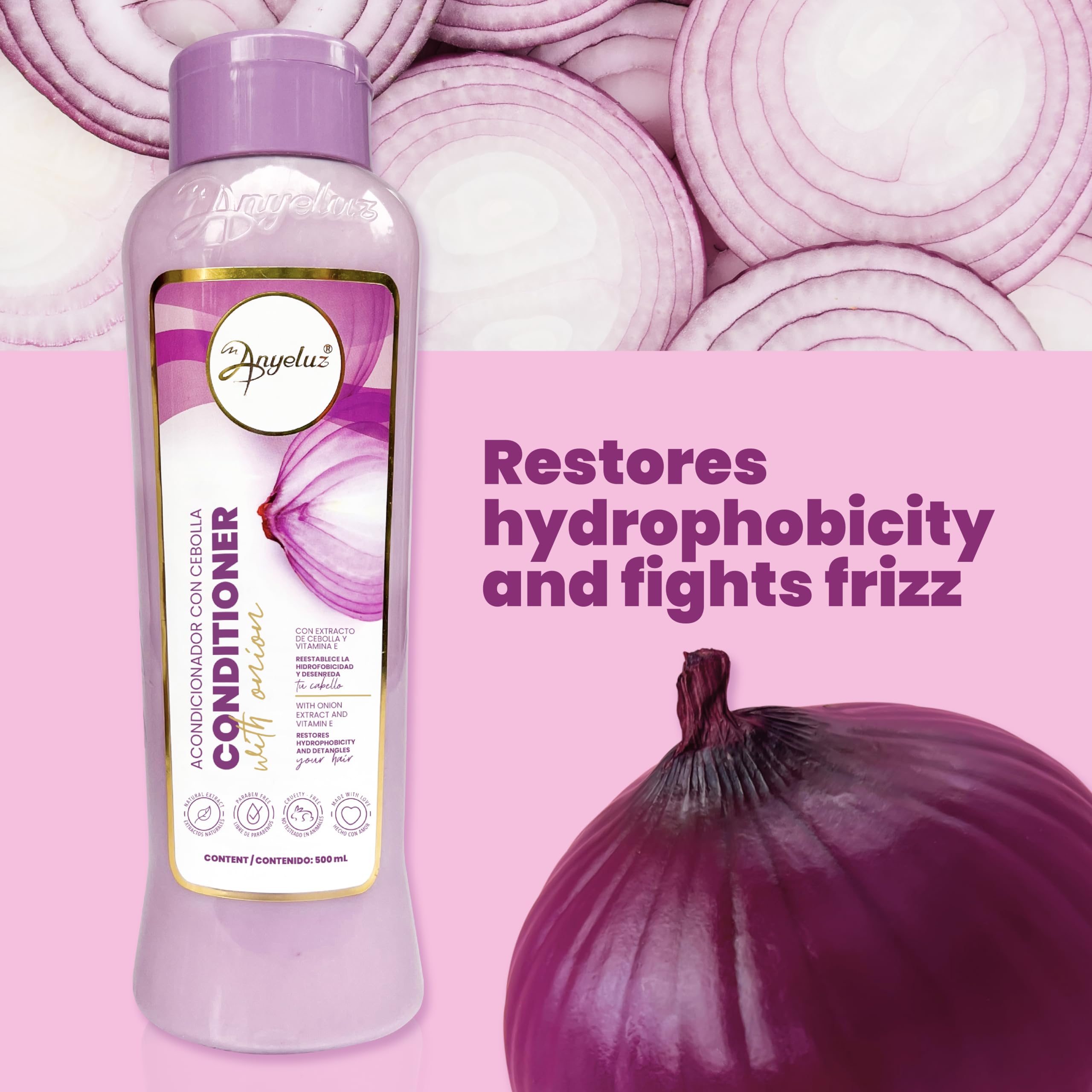 ANYELUZ Onion Shampoo, Conditioner and Hair Mask set, with Onion Extract and Vitamin E, Cleanses and Reduces Oiliness, for all Hair Types