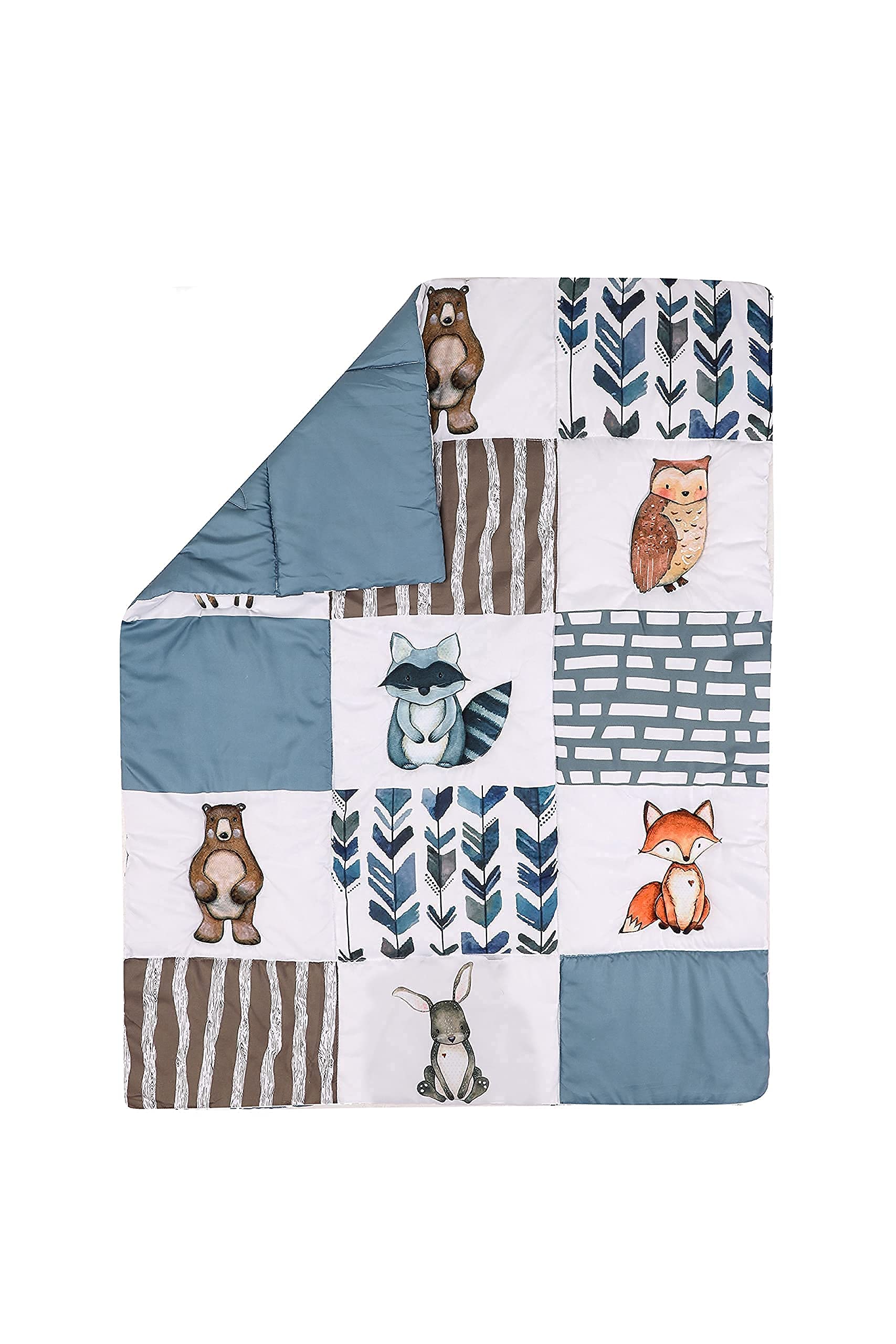 PINNKKU 3-Piece Crib Bedding Set for Boys, Includes Crib Skirt, Blanket, Sheet, Woodland Animals, Standard Size