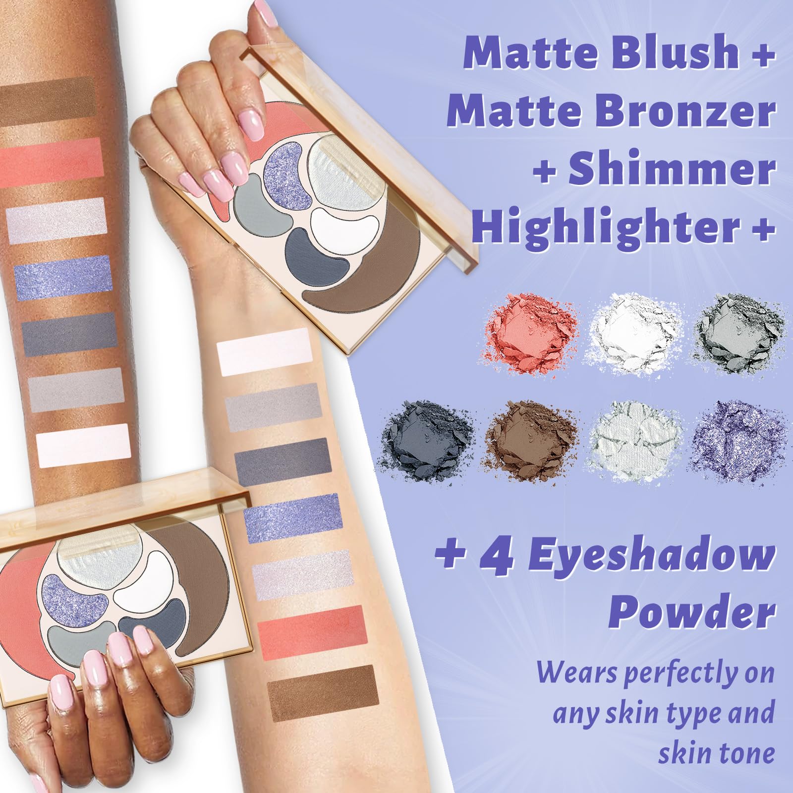 UCANBE All-In-One Makeup Kit - 4 Shimmer Matte Eyeshadows, 1 Pink Blush, 1 Bronzer Contour, 1 Illuminator Highlighter Palette - Iceberg Makeup Set for Women, Teens & Professionals