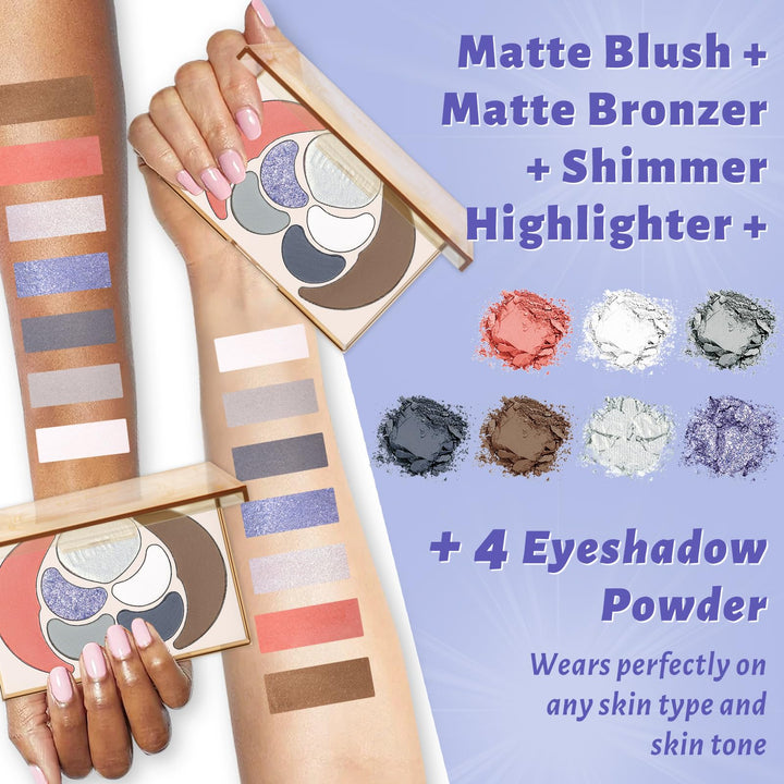 UCANBE All-In-One Makeup Kit - 4 Shimmer Matte Eyeshadows, 1 Pink Blush, 1 Bronzer Contour, 1 Illuminator Highlighter Palette - Iceberg Makeup Set for Women, Teens & Professionals