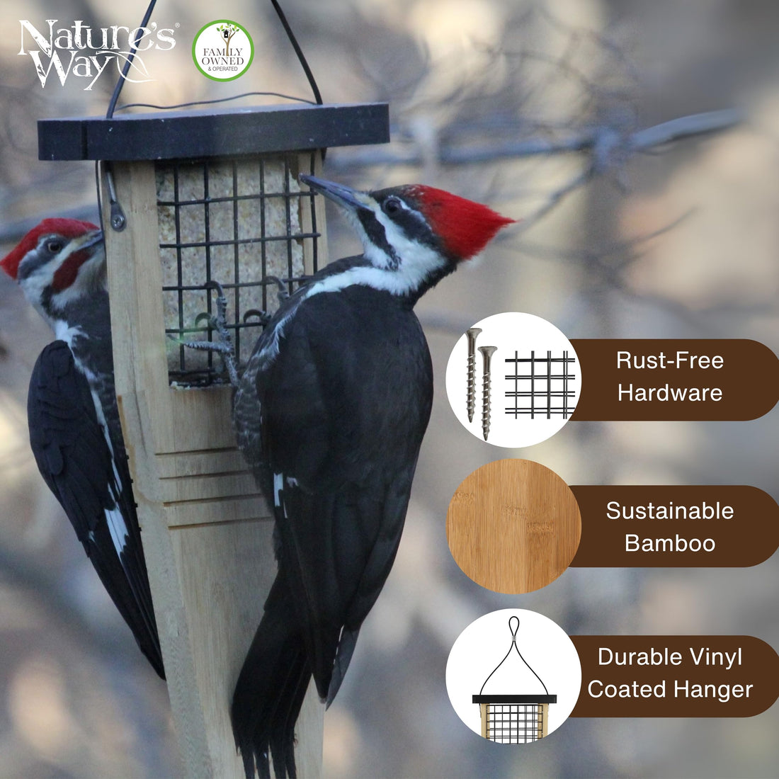 Nature's Way Bird Products BWF1 Tail-prop Suet Bird Feeder 12H x 7.875L x 3W, Wood