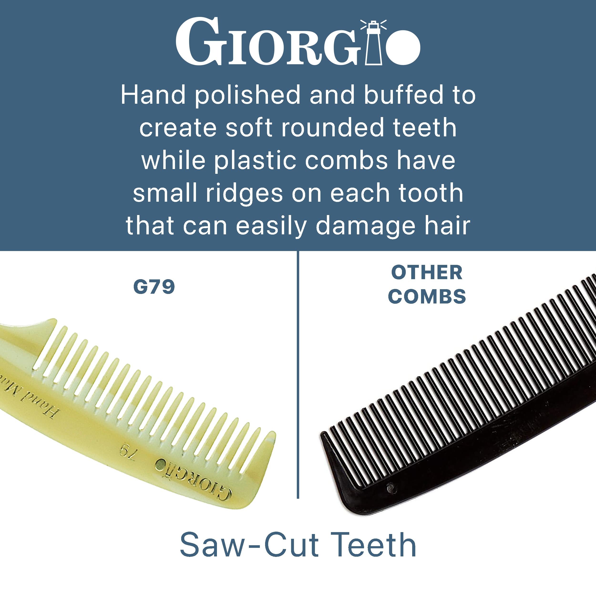 Giorgio G79 Small Men’s Fine Tooth Pocket Beard & Mustache Comb for Facial Hair Grooming, Hand-Made of Cellulose, Saw-Cut, Perfect Man Moustache Comb (4 ¾ in. / 120mm) (2-Pack, Horn)
