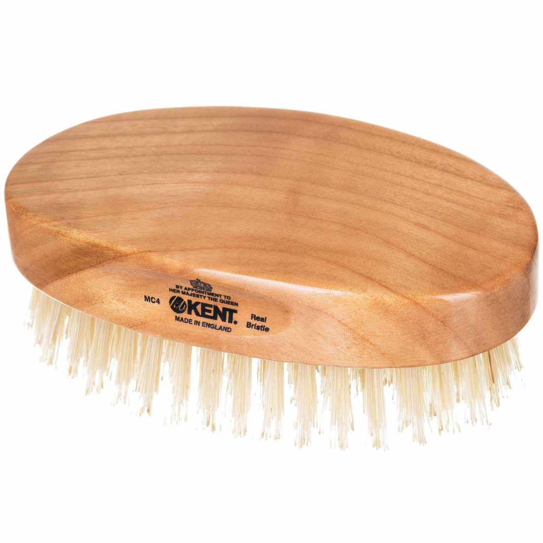 Kent Mc4 Oval Cherrywood Travel Size White Pure Bristle Luxury Military Brush