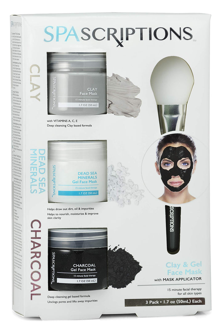 SpaScriptions Dead Sea & Charcoal with Clay Gel Face Mask Trio With Applicator, 1 Count