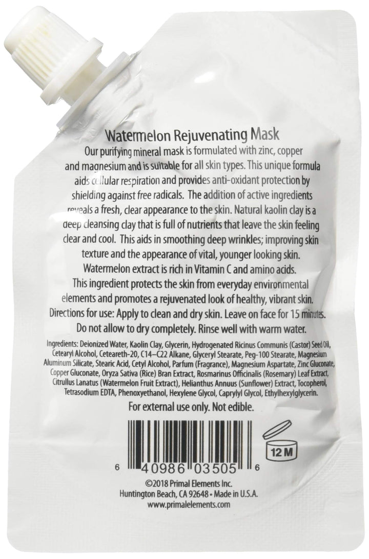 Watermelon Rejuvenating: Primal Elements Clay Face Mask, Detoxing Multi-Mineral Treatment, Multi-Use Package, 1.18 Ounces - Watermelon Rejuvenating