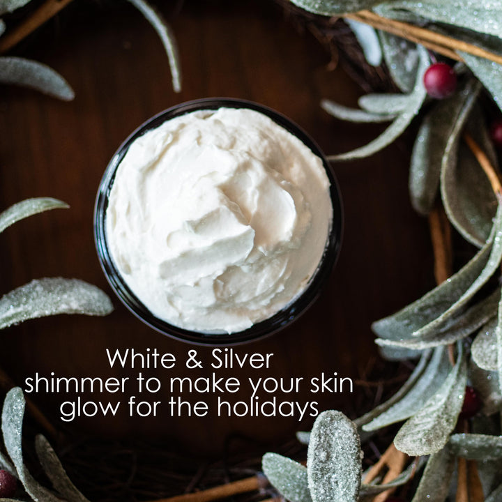 Shimmer Body Lotion with a Frosty Christmas Scent | Christmas Lotion Limited Edition with Organic Shea Butter | Body Butter for Women with Body Glitter | Christmas Skin Moisturizer