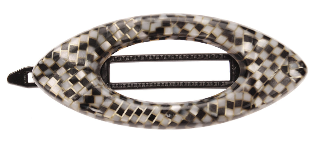 Opera Silver : France Luxe Mini Cutout Oval on Plastic Tige Boule Barrette - Opera Silver