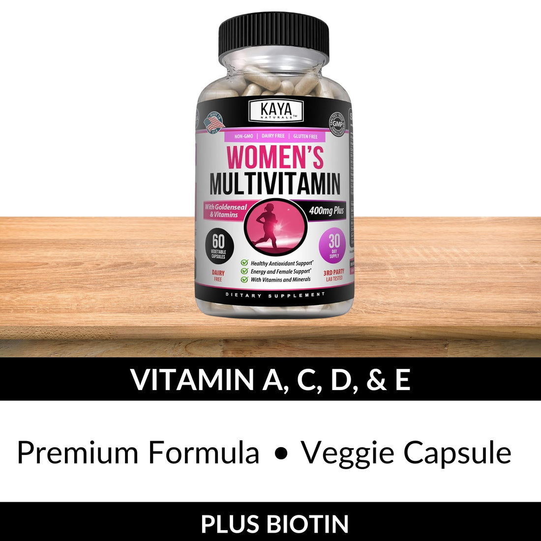 Kaya Naturals Women's Multivitamin, Overall Healthy Antioxidant, and Immune Support, Vitamins A, D, C, E, Biotin, Folic Acid, & Multi-Mineral, Energy & Metabolism Vitamin Supplement 60 Count