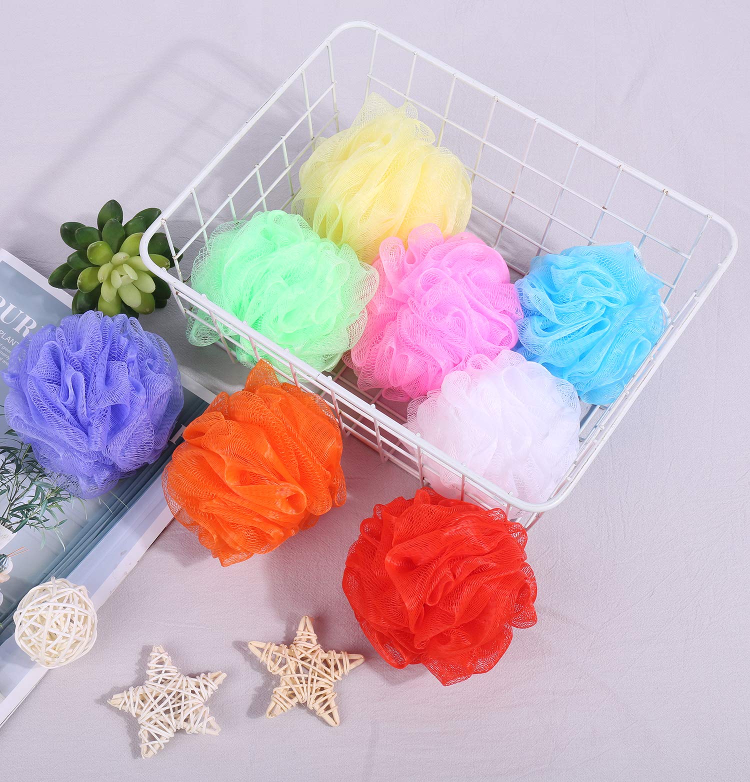 Bath Sponges, Small Size Colorful Shower Sponges Exfoliating Mesh Pouf Bath Ball Body Scrubber for Kids Pack of 8