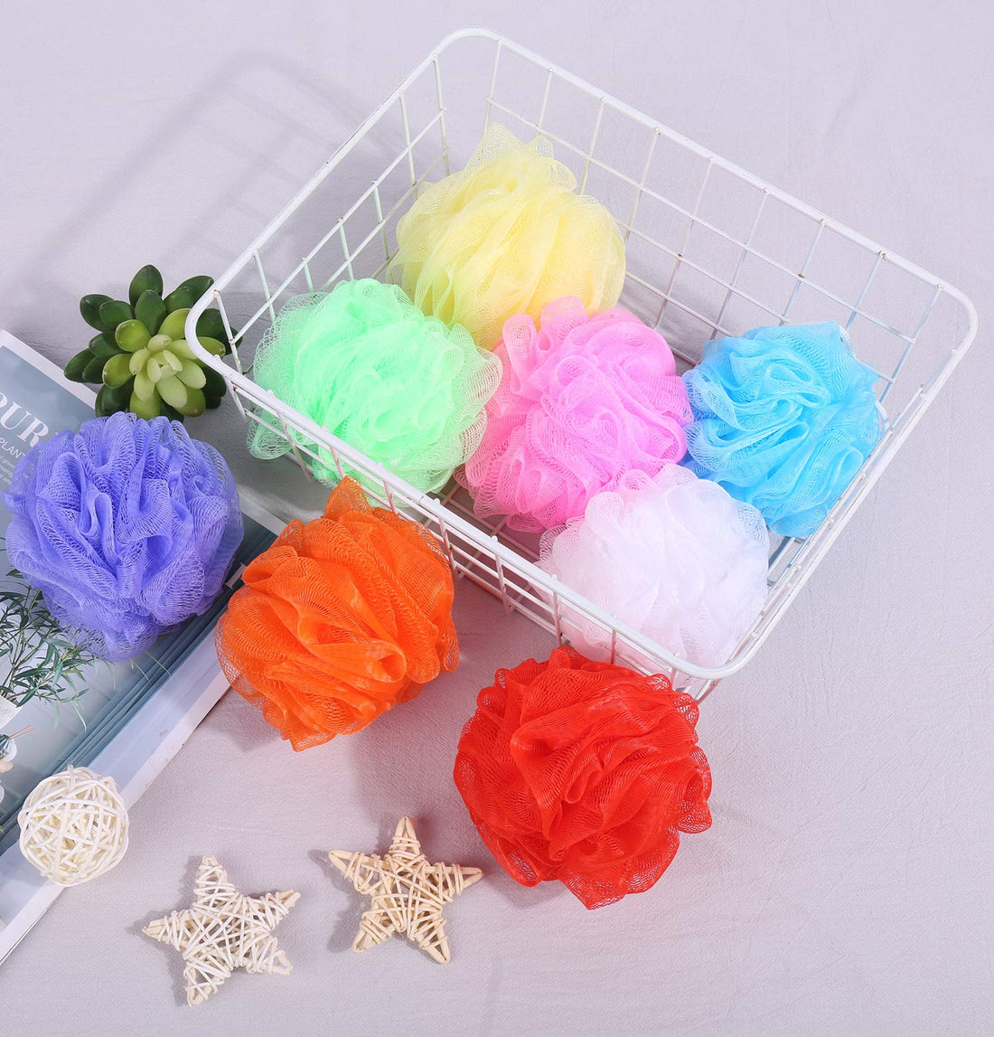 Bath Sponges, Small Size Colorful Shower Sponges Exfoliating Mesh Pouf Bath Ball Body Scrubber for Kids Pack of 8