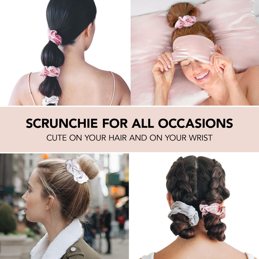 Kitsch Velvet Blush/Mauve: Velvet And Suede Hair Scrunchies For Women- 5 Pack Velvet & Suede Scrunchie For Ponytails, Braids And Buns (Pastel/Blush/Mauve)