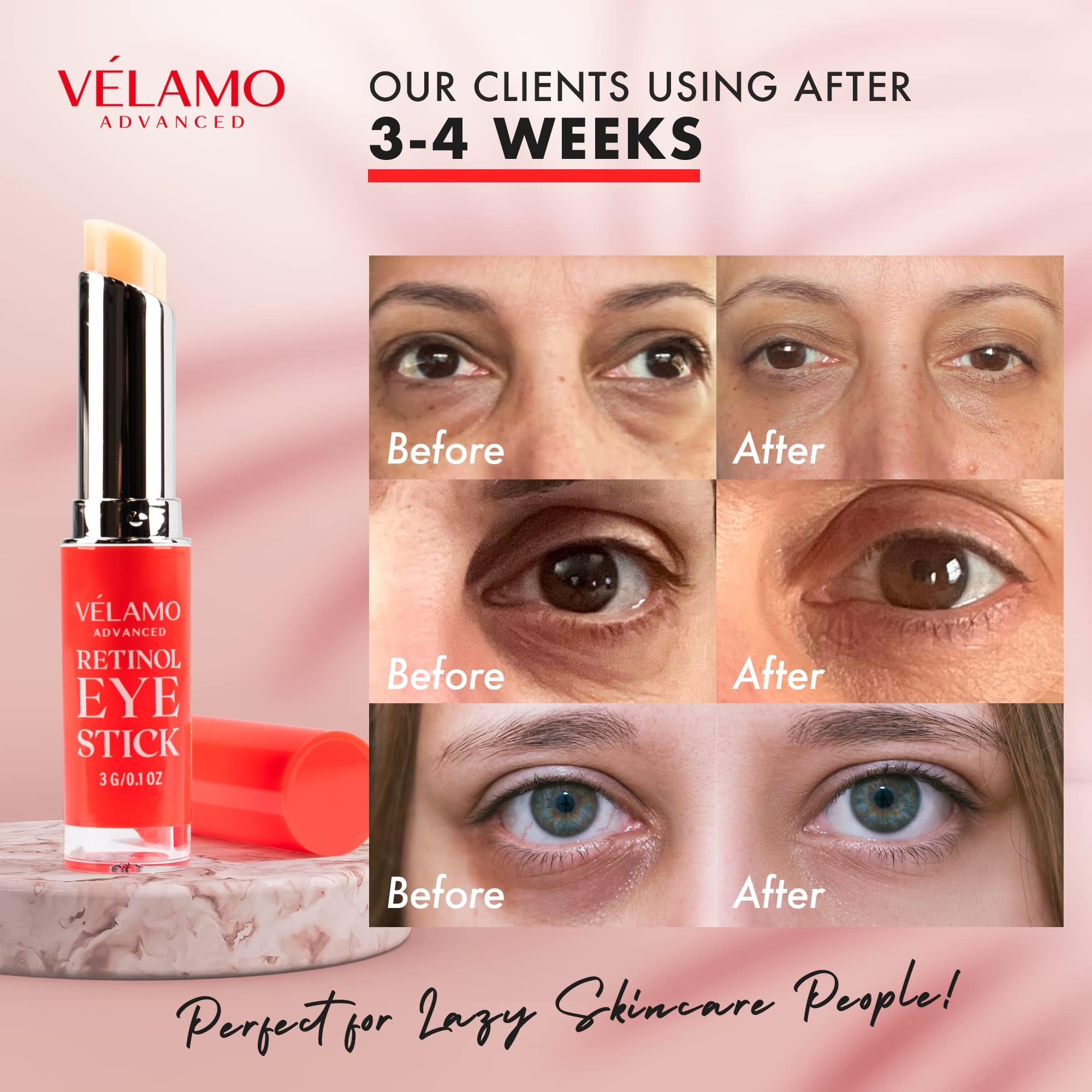 VELAMO ADVANCED Retinol Eye Stick: Retinol Under Eye Cream for Dark Circles and Puffiness with 1% Bakuchiol - Anti Aging Balm Stick Reduces Fine Lines Wrinkles Under Eye Bags in 4-8 Weeks - 2 Packs