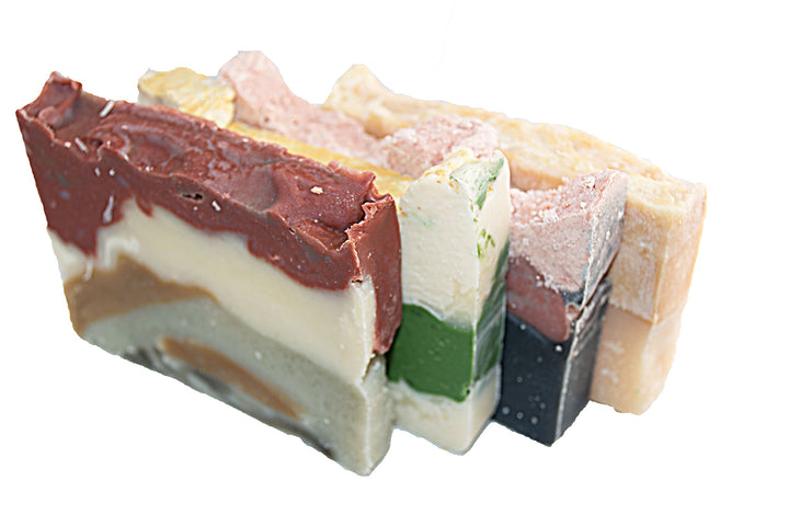 Forrest Soap Set (4 Guest Bar Set)-all Natural Handmade Soaps with Earthy, Natural and Raw Experience!/1 Rose Clay and Himalayan Pink Salt, 1 Brazilian Mud with Lavender Buds, 1 Bamboo with Lilac Blossoms and 1 West Indian Bay Rum Soap Bars/ Set of 4