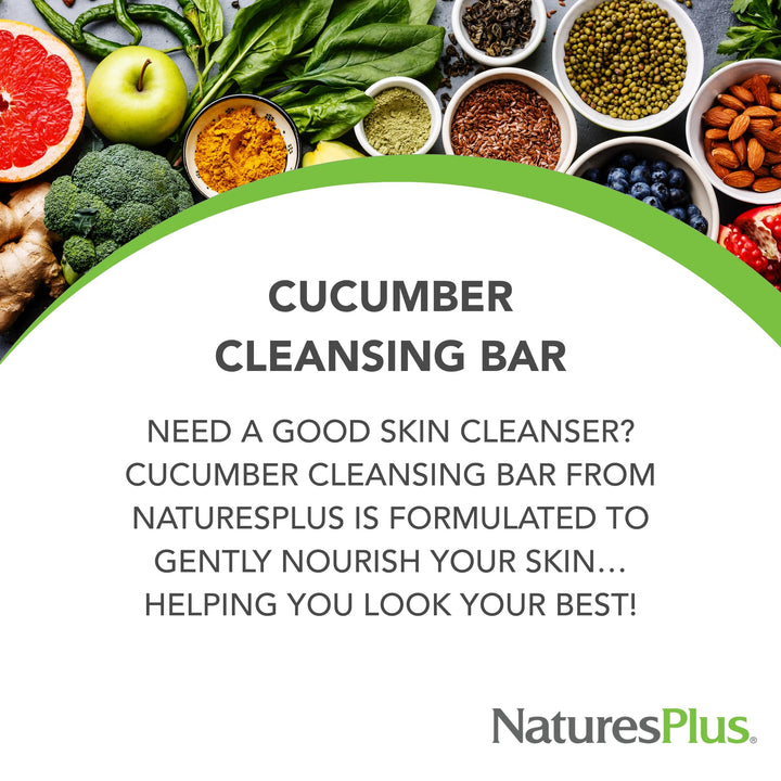 Natures Plus Cucumber Moisturizing Cleansing Bar - 3.5 Ounce - Gentle Cleansing, Emollient Rich - Aromatherapeutic Essential Oils - 100% Pure Ingredients & Plant Extracts - Vegan