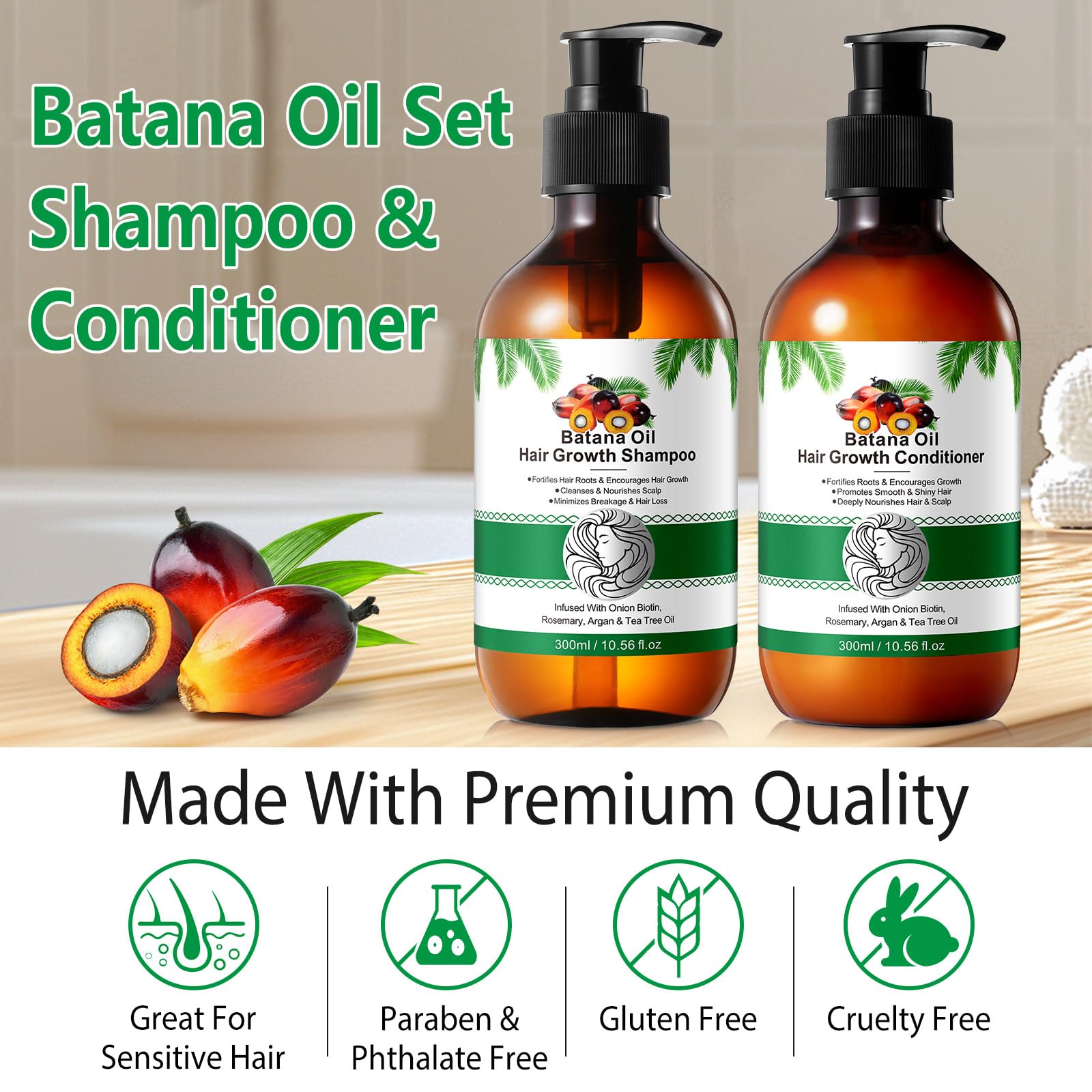 Batana Oil Hair Growth Shampoo and Conditioner Set Hair Loss Shampoo for Thinning Hair for Women and Men - Hydrates Dry Hair, Improves Scalp Health