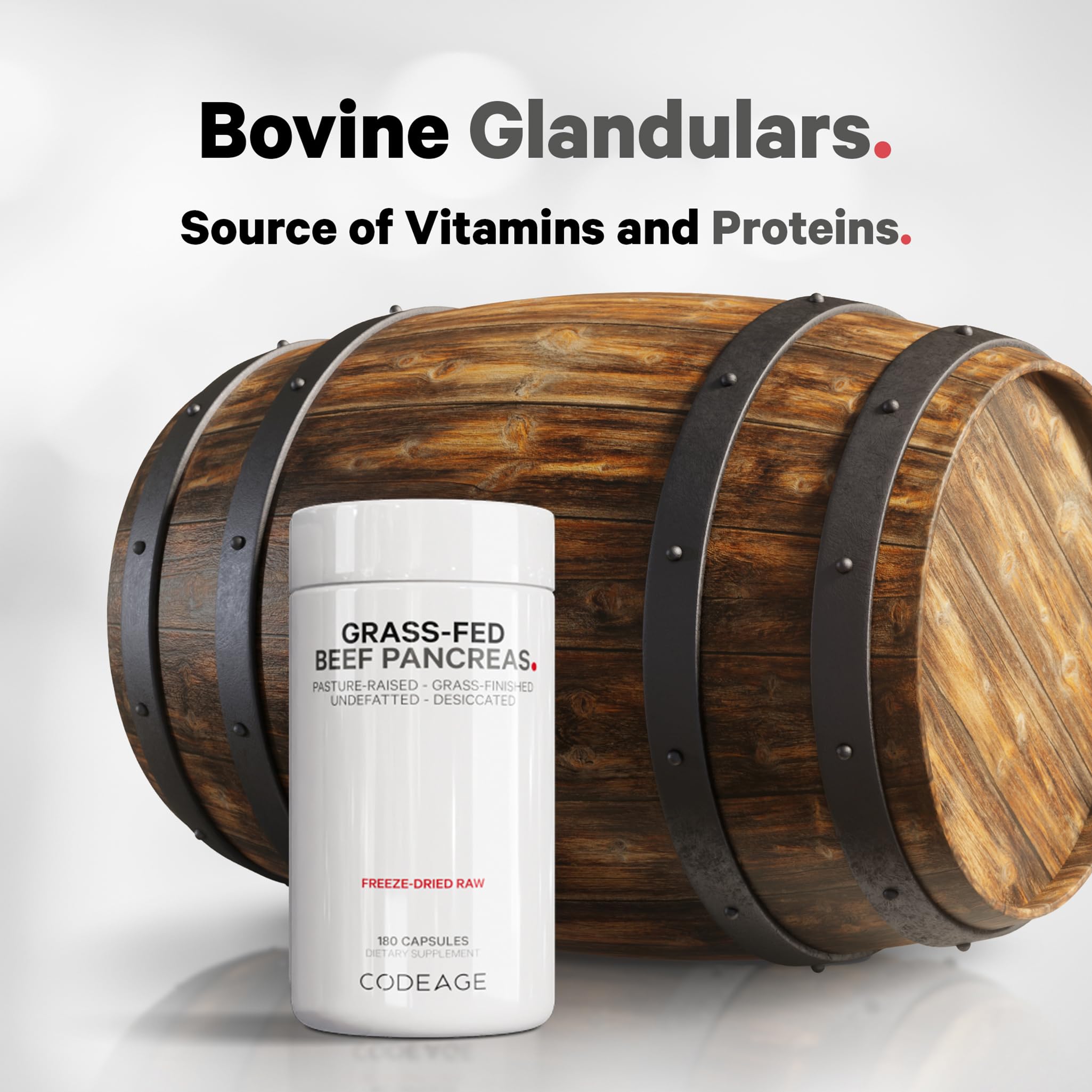 Codeage Grass Fed Beef Pancreas Supplement Glandulars - Freeze Dried, Non-Defatted Desiccated Beef Pancreas Pills – Pancreatic Enzymes Diet Meat - Pasture Raised Bovine Vitamins - 180 Capsules