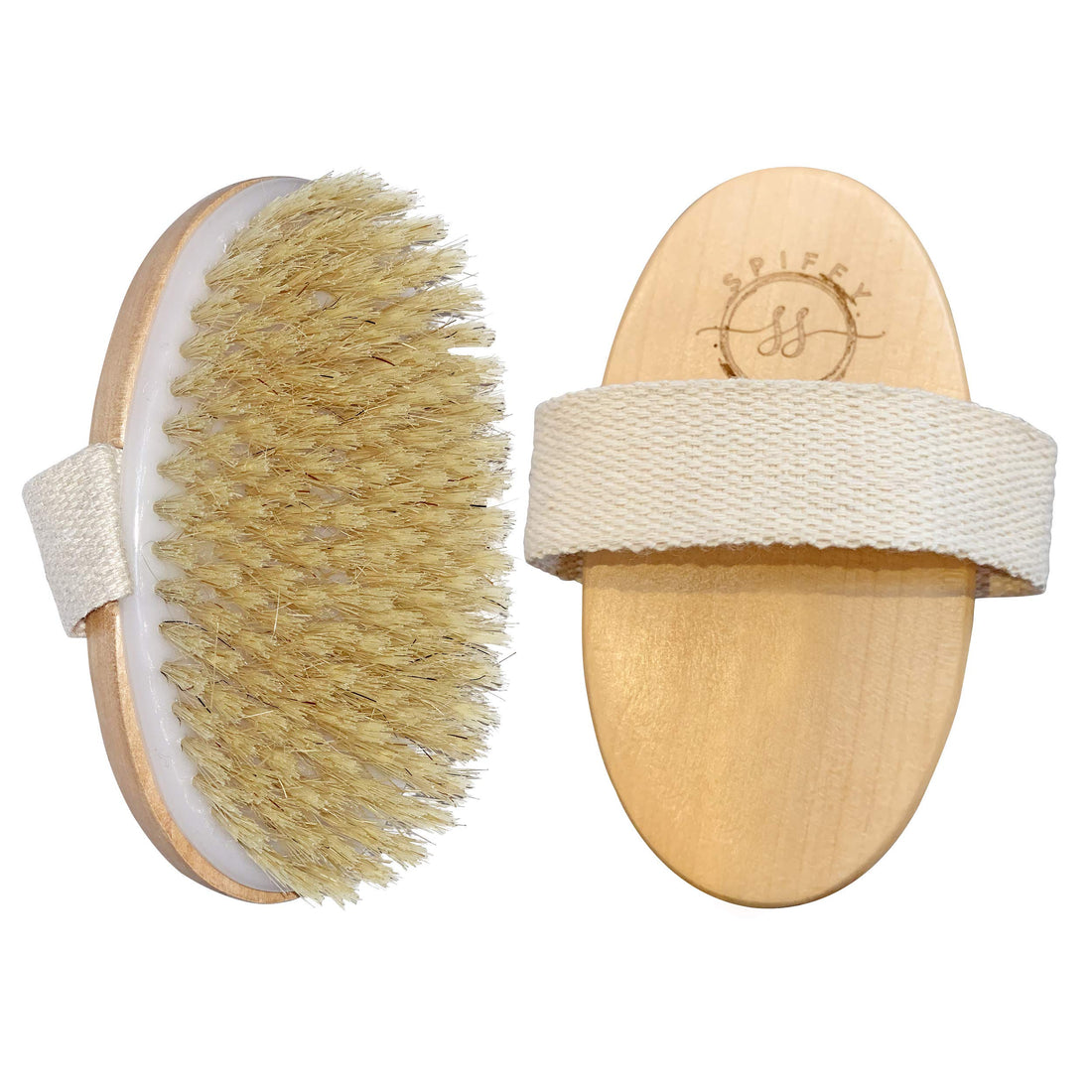 Spiffy Skin Wet and Dry Body Brush Exfoliator - Medium Soft Natural Bristle - Exfoliates Dead Skin - Slows Aging - Reduces Cellulite - Stimulates Lymph and Blood Flow and increases Energy