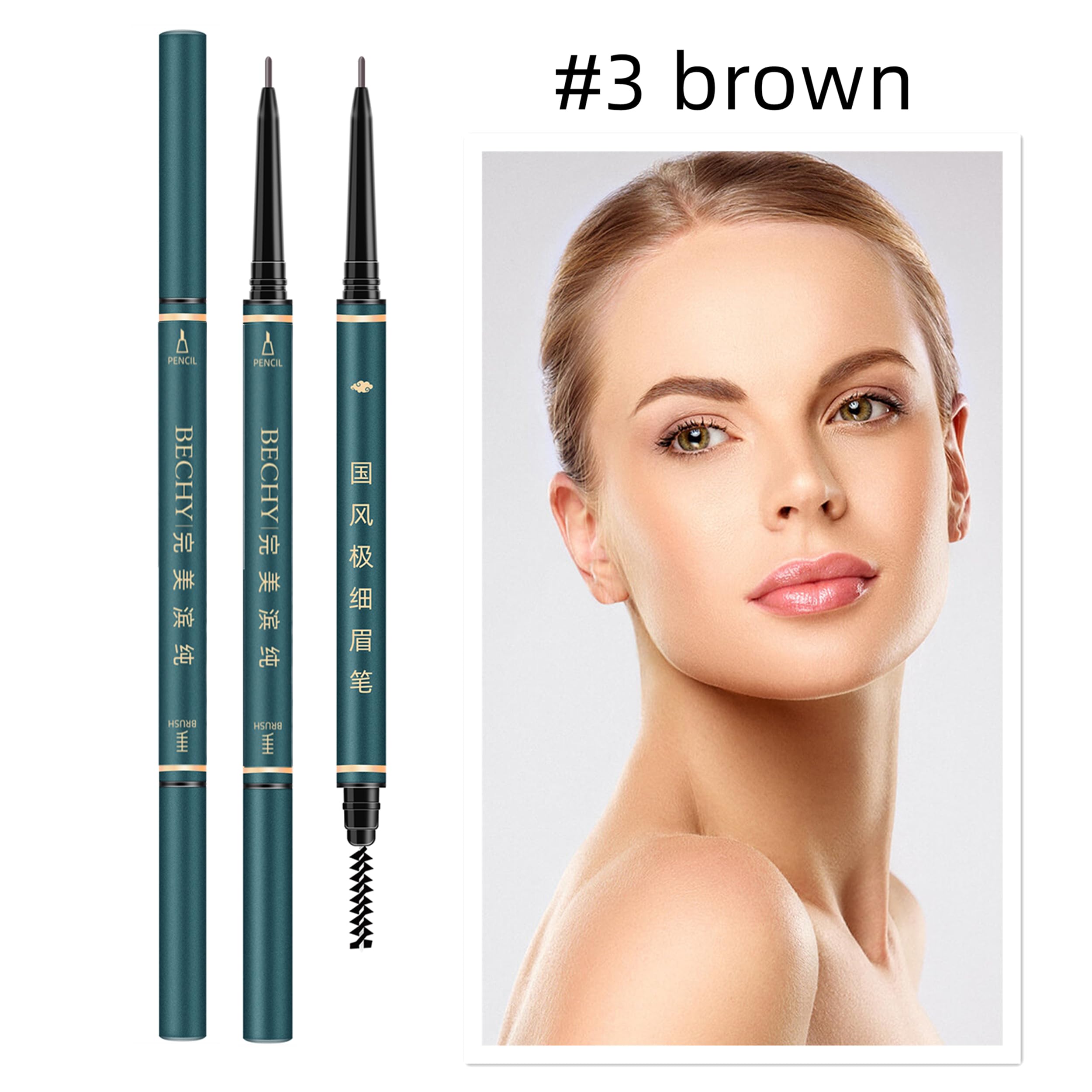 Thin Eyebrow Pencil,3 Pcs Waterproof brown eyebrow pencil with Spoolie Brush, Longwearing for Perfect Brows, Professional, Precision, Defines,Mechanical Pencil,Eye Brow Pencils for Women Brown BECHY
