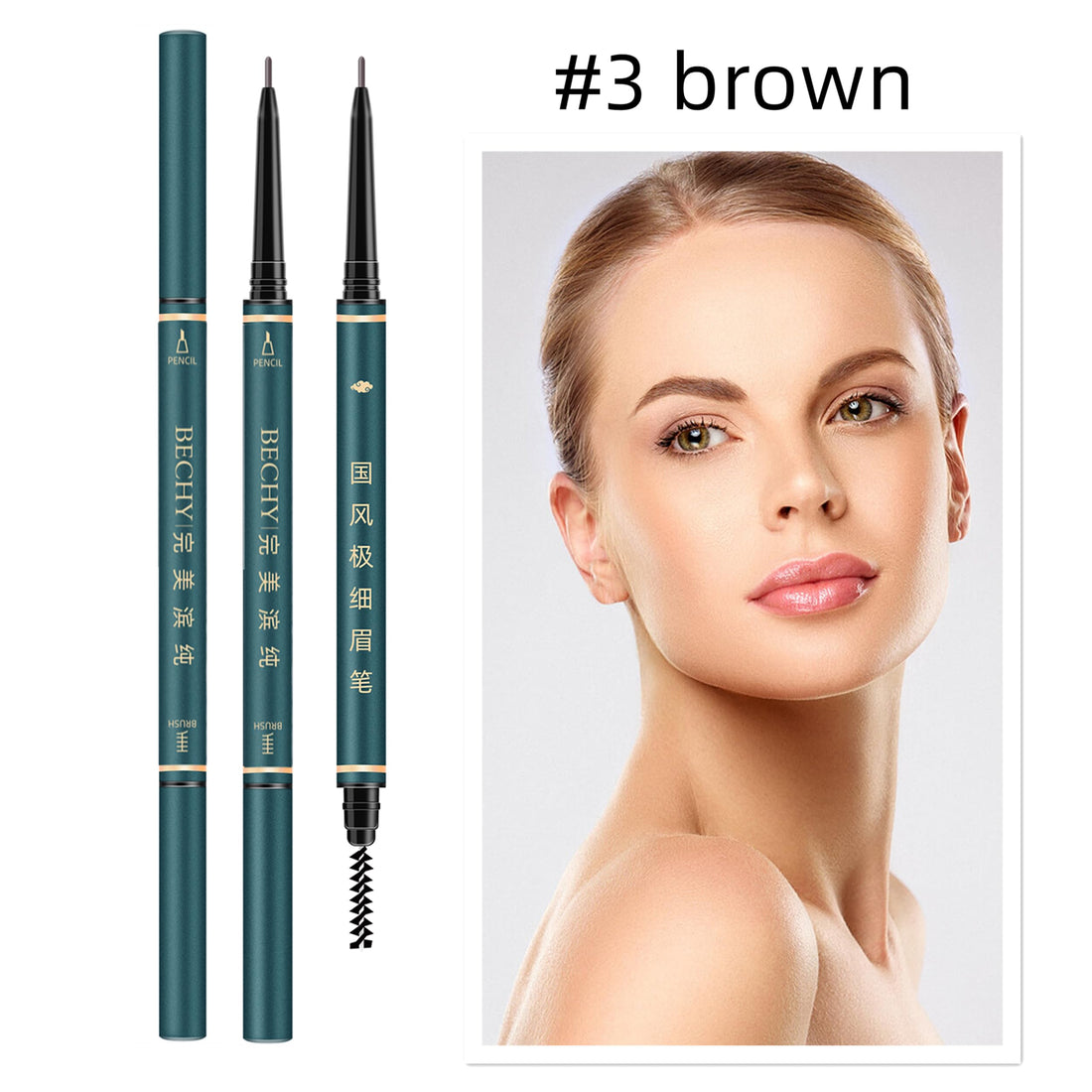 Thin Eyebrow Pencil,3 Pcs Waterproof brown eyebrow pencil with Spoolie Brush, Longwearing for Perfect Brows, Professional, Precision, Defines,Mechanical Pencil,Eye Brow Pencils for Women Brown BECHY