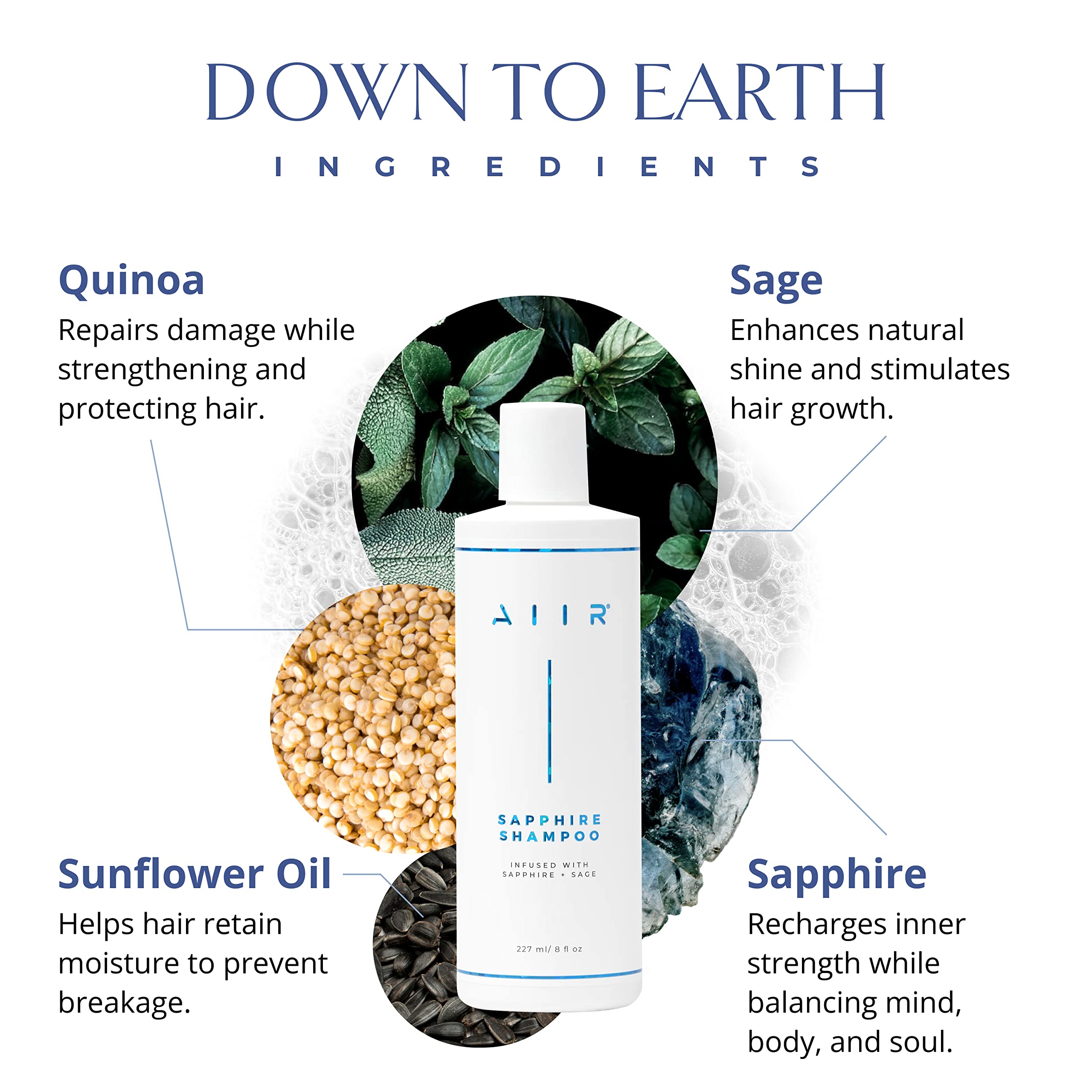 AIIR Sapphire Shampoo - Natural Hair Growth & Shine Formula - Crystal Infused, Vegan, Sulfate-Free, Color-Safe Professional Hair Care - 8 oz