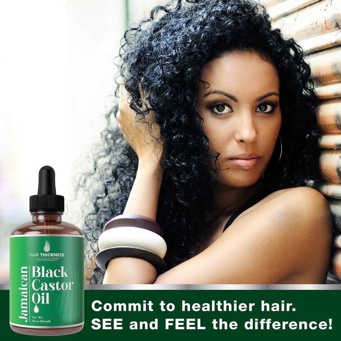 100% Organic Cold-Pressed Jamaican Black Castor Oil (2fl Oz) By Hair Thickness Maximizer. PURE + UNREFINED Oils For Thickening Hair, Eyelashes, Eyebrows. Avoid Hair Loss, Thinning Hair for Men + Women